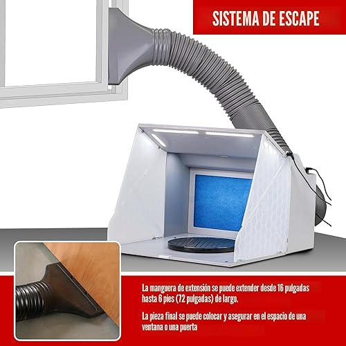 Miniatura 5 de Master Airbrush Kit de cabina de aerosol portátil con ventiladores de escape duales, 4 luces LED, plato giratorio y manguera de extensión, cabina