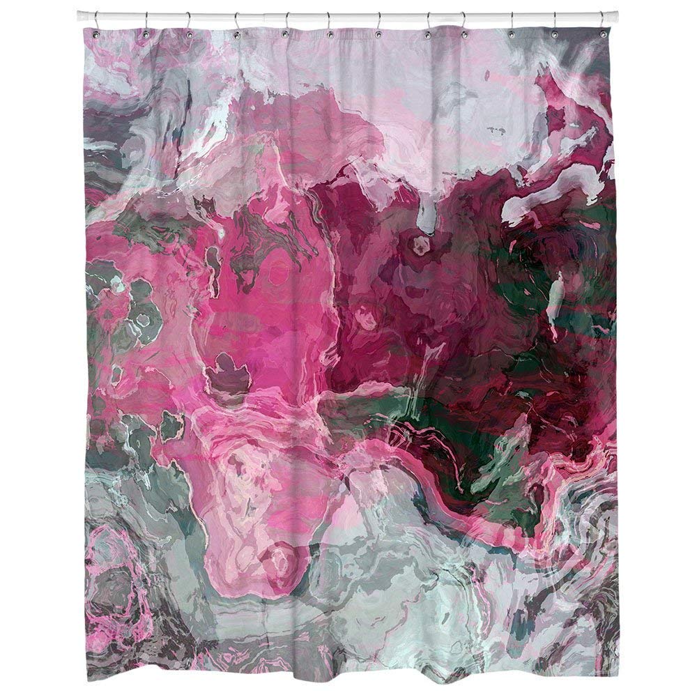 Abstract art shower curtain in hot pink and gray, Raspberry