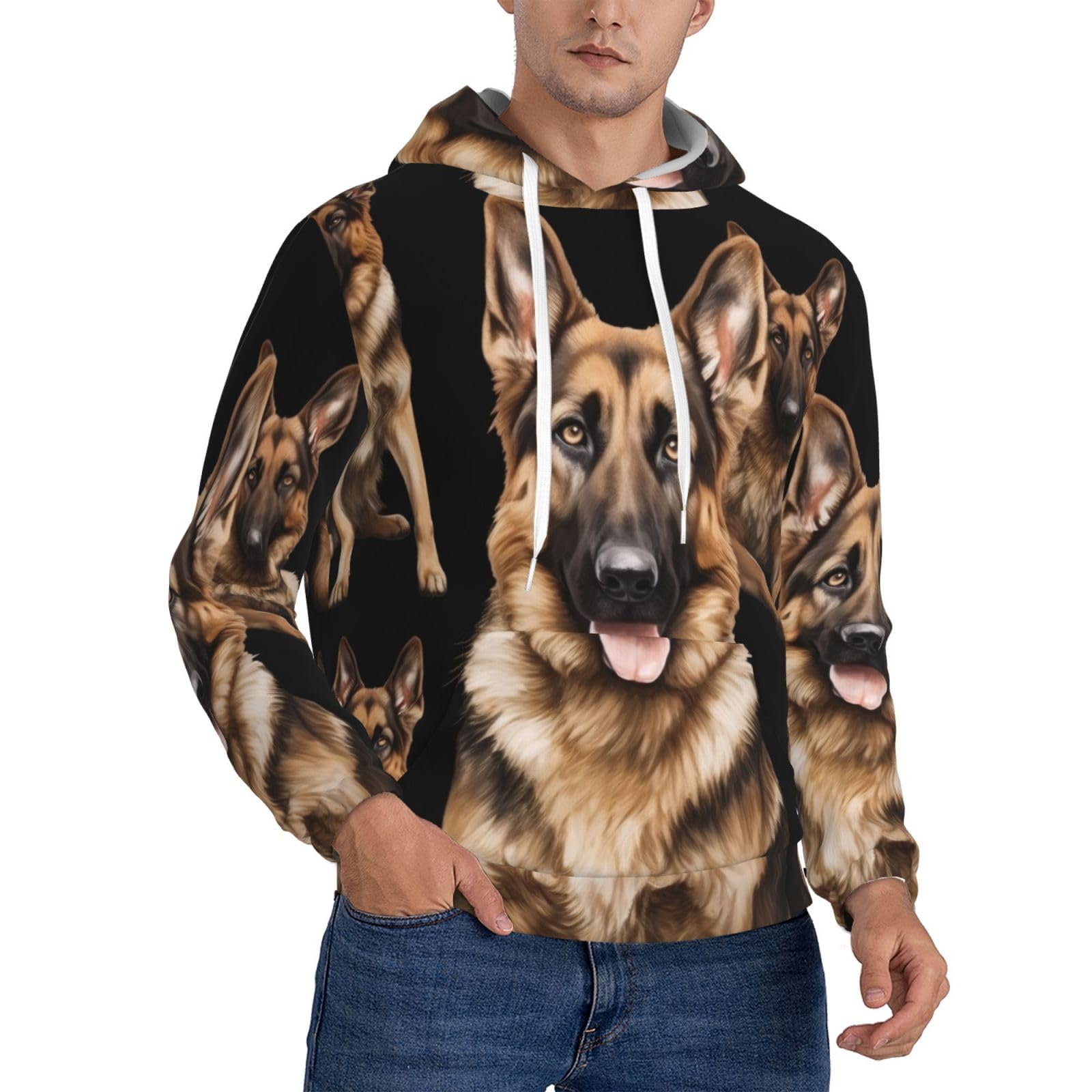 DFEPFKGOKL German Shepherd Dog Men'S Hoodie Pullover Hooded Sweatshirt Hoodies With Big Pockets, Long Sleeve 3d Graphic Casual Loose Fit Hooded Sweatshirts For Men