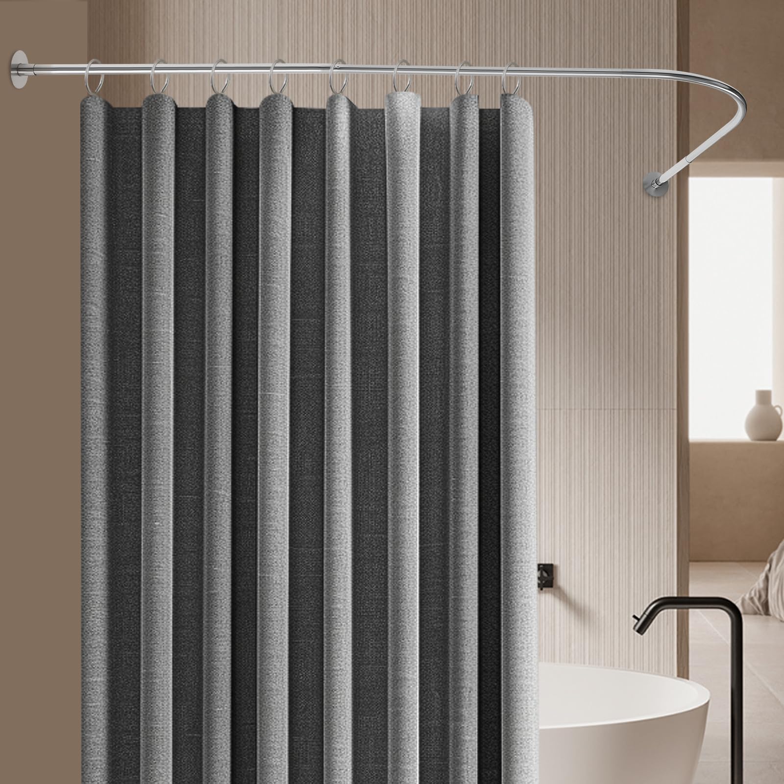 Asta per tenda da doccia a forma di L, asta angolare per tenda da doccia, 70-95x105-165cm, asta per doccia regolabile per bagno (Argento)