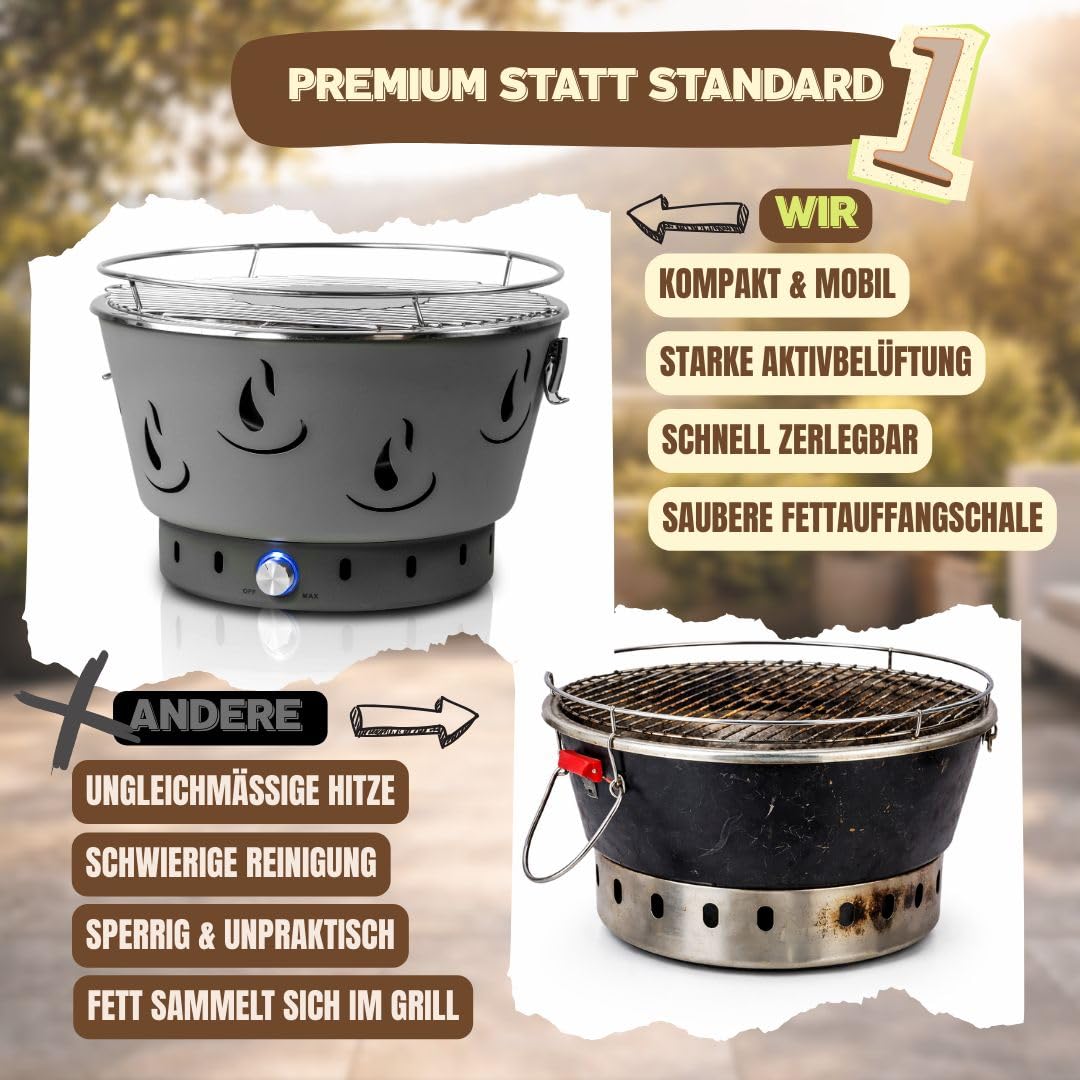 ACTIVA Camping Grill Airbroil I Premium Mini Grill mobil & kompakt I Leistungsstarker & stilvoller Holzkohlegrill für ein gelungenes Barbecue inkl. Tasche
