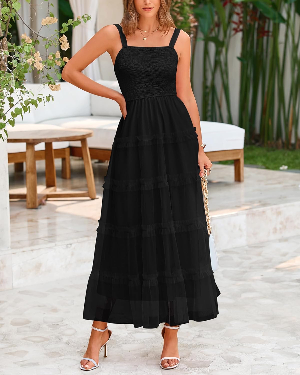 PRETTYGARDEN Women's Summer Dresses 2026 Sleeveless Smocked Tiered Ruffle Tulle A-Line Flowy Wedding Party Maxi Dress - Image 8