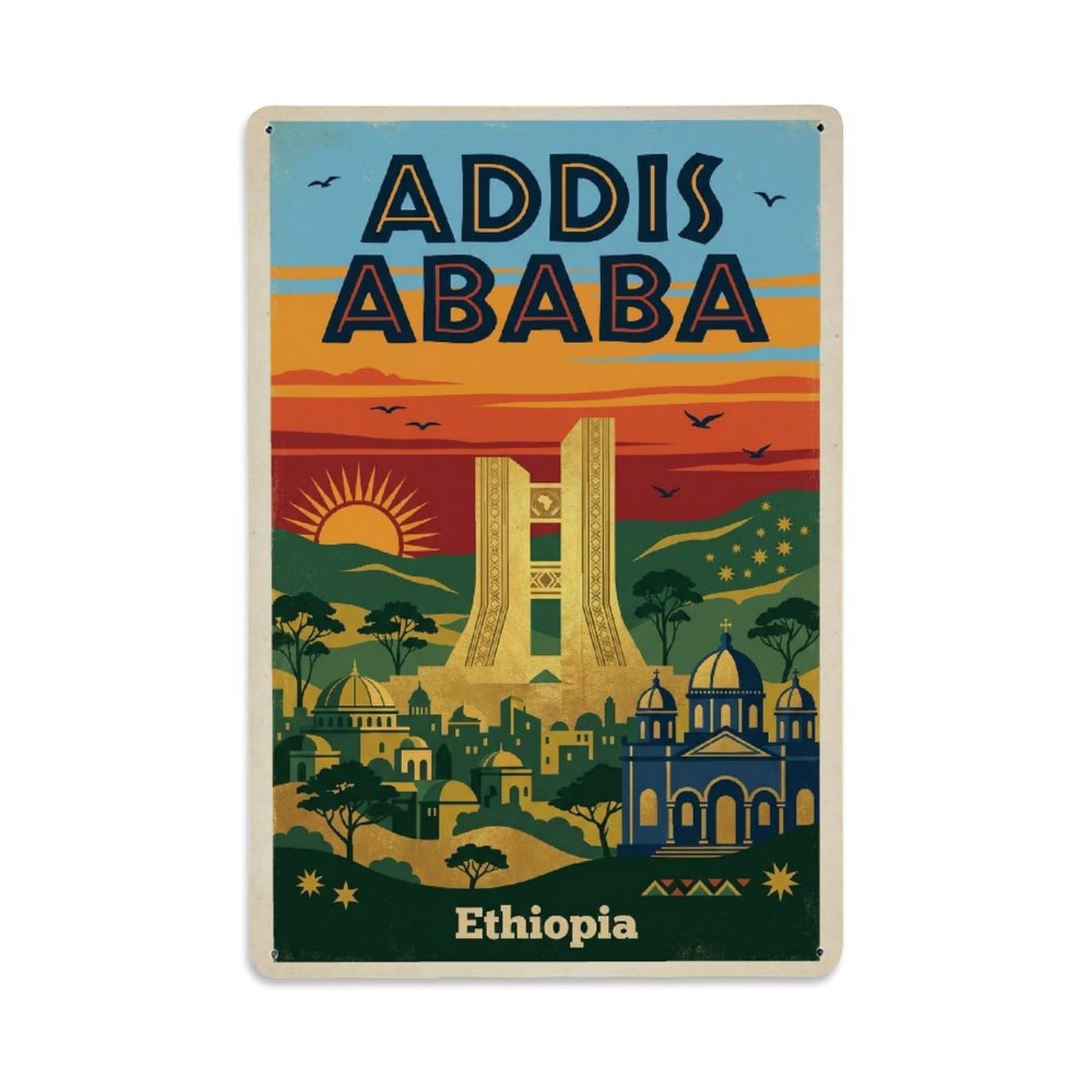 Metal Tin Sign Vintage Travel Ethiopia Addis Ababa