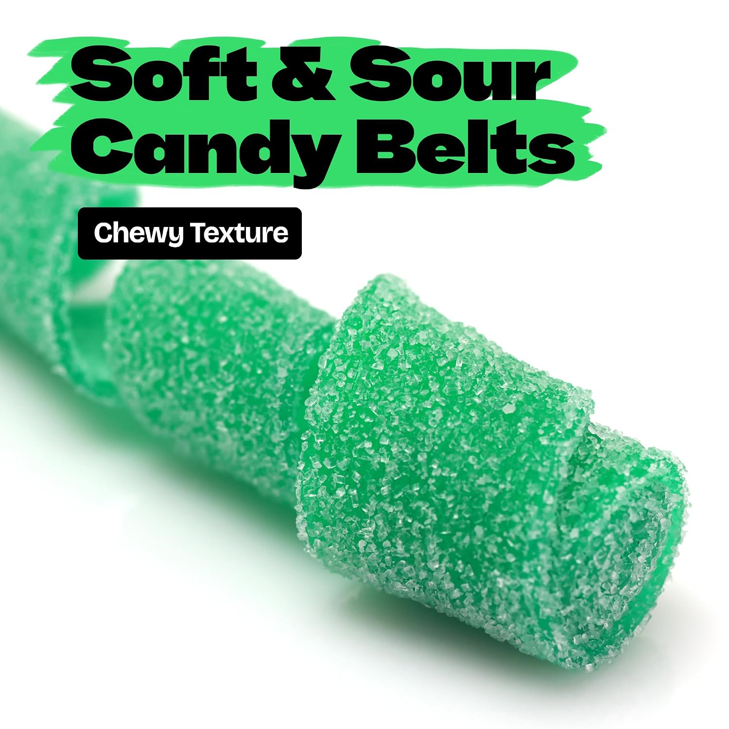 Sour Belts Candy Bulk - Green Apple Candy Strips - 1.3 Lb Sour Belts - Sour Rope Candy Ribbons - Green Sour Strips Belt Candy - Peanut Free - Great as Movie Theater Candy for Kids