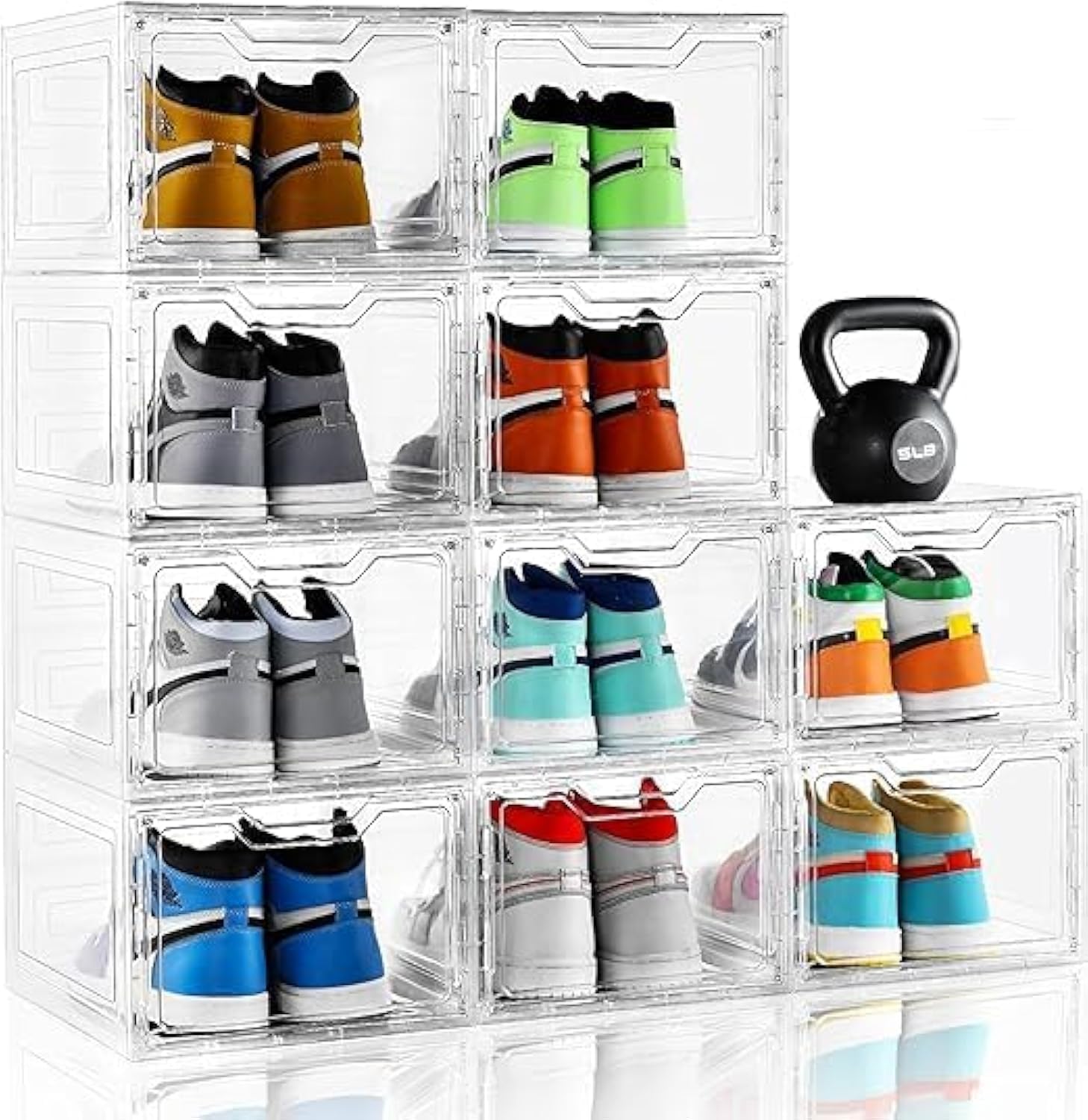 GGEROU Clear Shoe Boxes - Stackable, Sturdy Shoe Storage with Magnetic Door - Universal Shoe Organizer for Men and Women - Sneaker Storage and Display Case (10 Pcs)