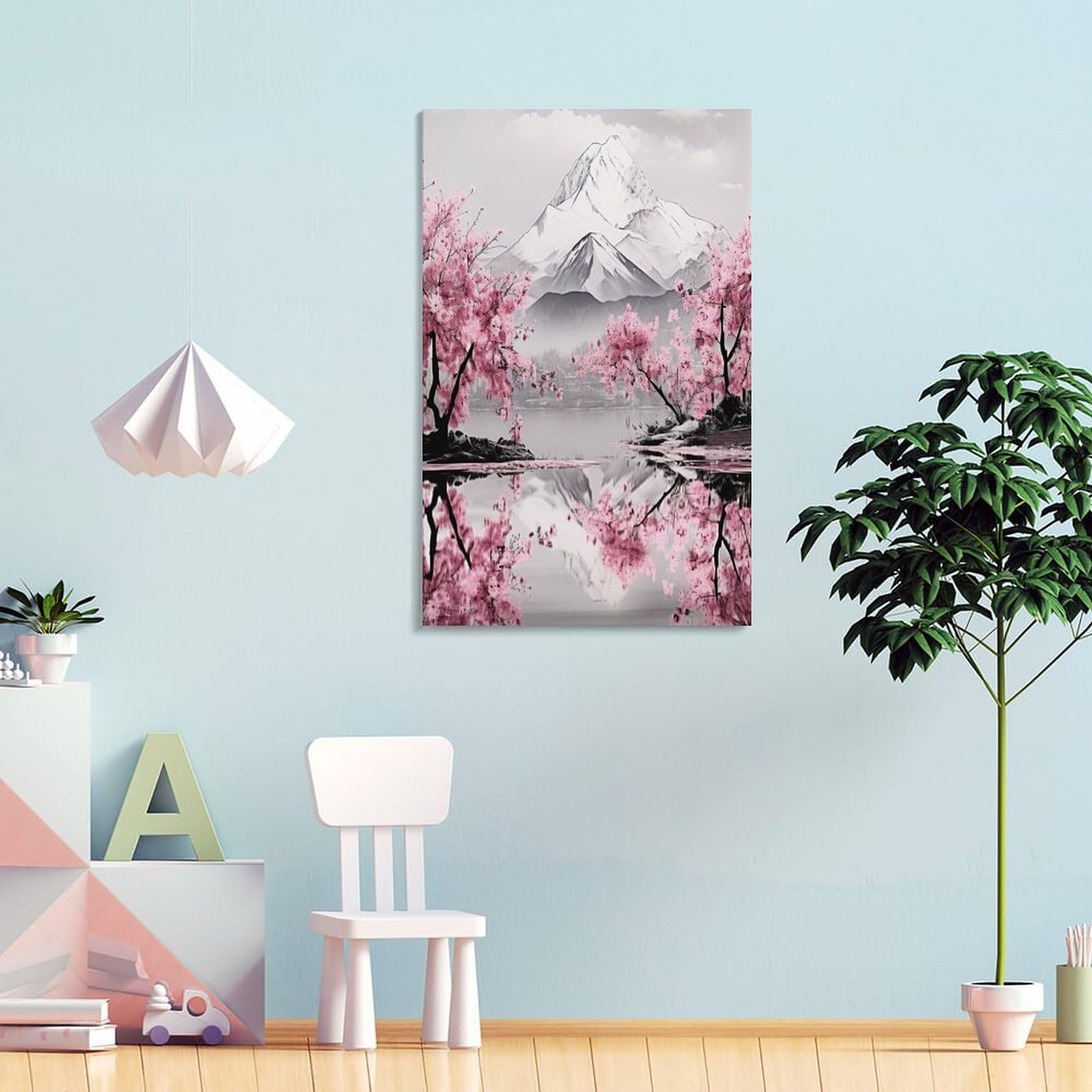 Japanese Cherry 3D Gerahmte Moderne Leinwand Wandkunst Abstrakte Bilder Druck Poster Leinwand Gemälde Wand Dekor Für Schlafzimmer Wohnzimmer Badezimmer Büro Bereit Zu Hängen 16x24inch(40x60cm)