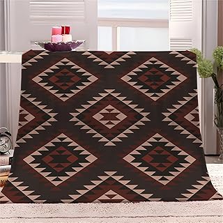 Manta personalizada, mantas de vellón tamaño Queen de 60 x 80 pulgadas, manta con patrón geométrico étnico para sofá o cama, manta de regazo de franela de felpa suave color marrón, súper suave y