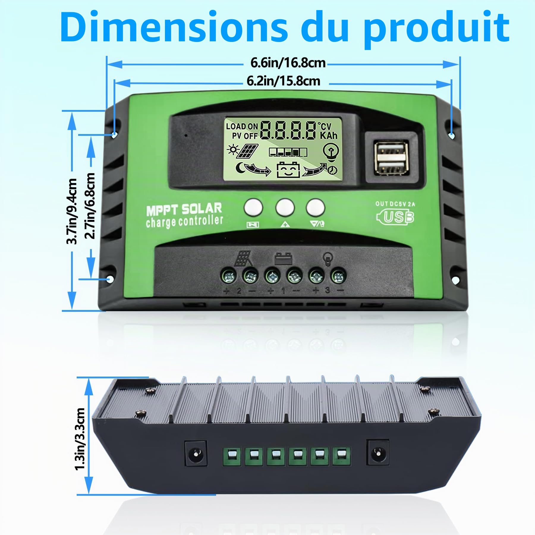 MPPT 60A Controleur de Charge Solaire 12V 24V Auto, Regulateur Panneau Solaire 60A avec Sonde Température et écran LCD pour Toutes 12V 24V au Plomb et au Lithium Batteries