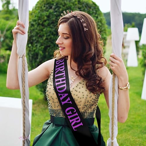 Miniatura 2 de Zonon Birthday Headbands Birthday Satin Sash and Tiara Birthday Crown for Girls Women Birthday Party Supplies