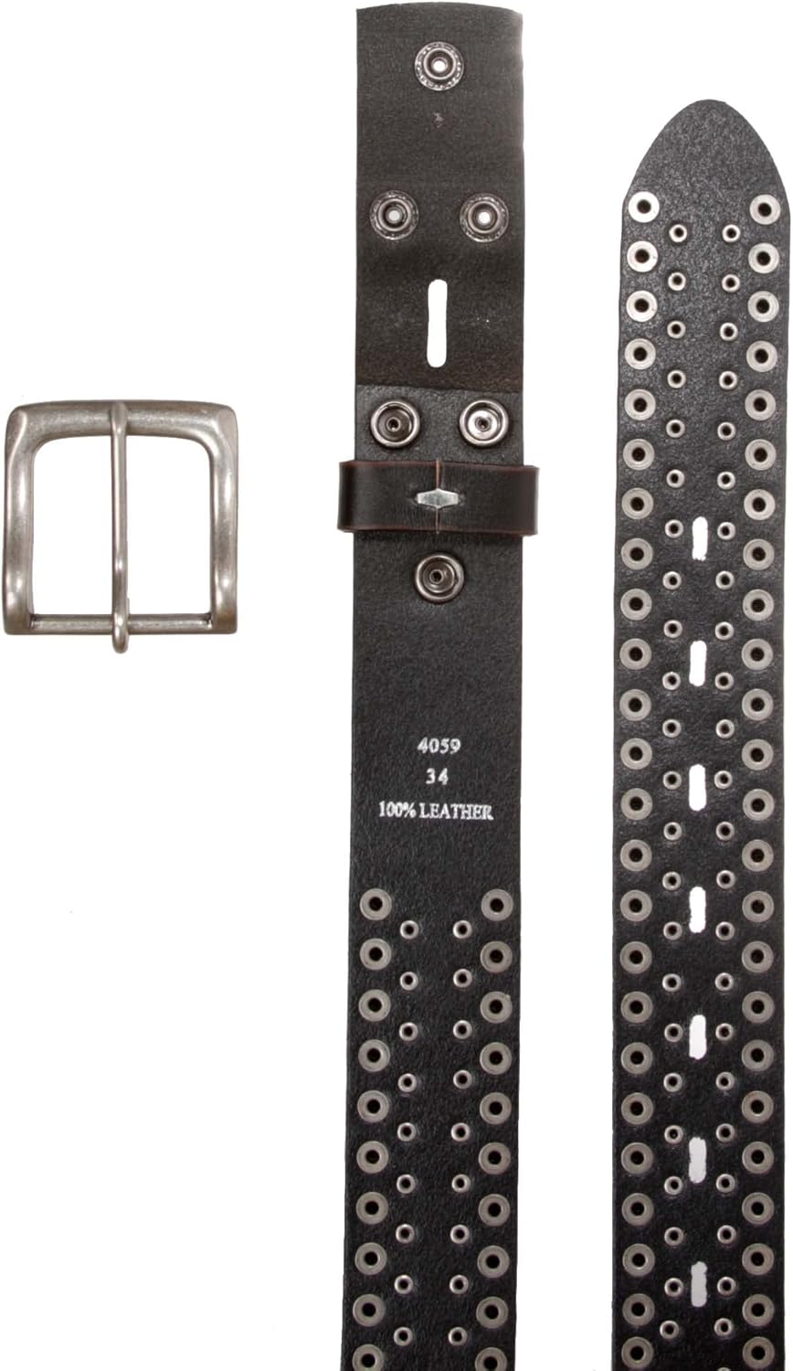 1 1/2" Snap on Antique Silver Circle Metal Studded Distressed Leather Belt - Image 7