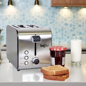 Total Chef 2-Slice Stainless Steel Toaster with Adjustable Browning, Defrost, Reheat, Removable Crumb Tray
