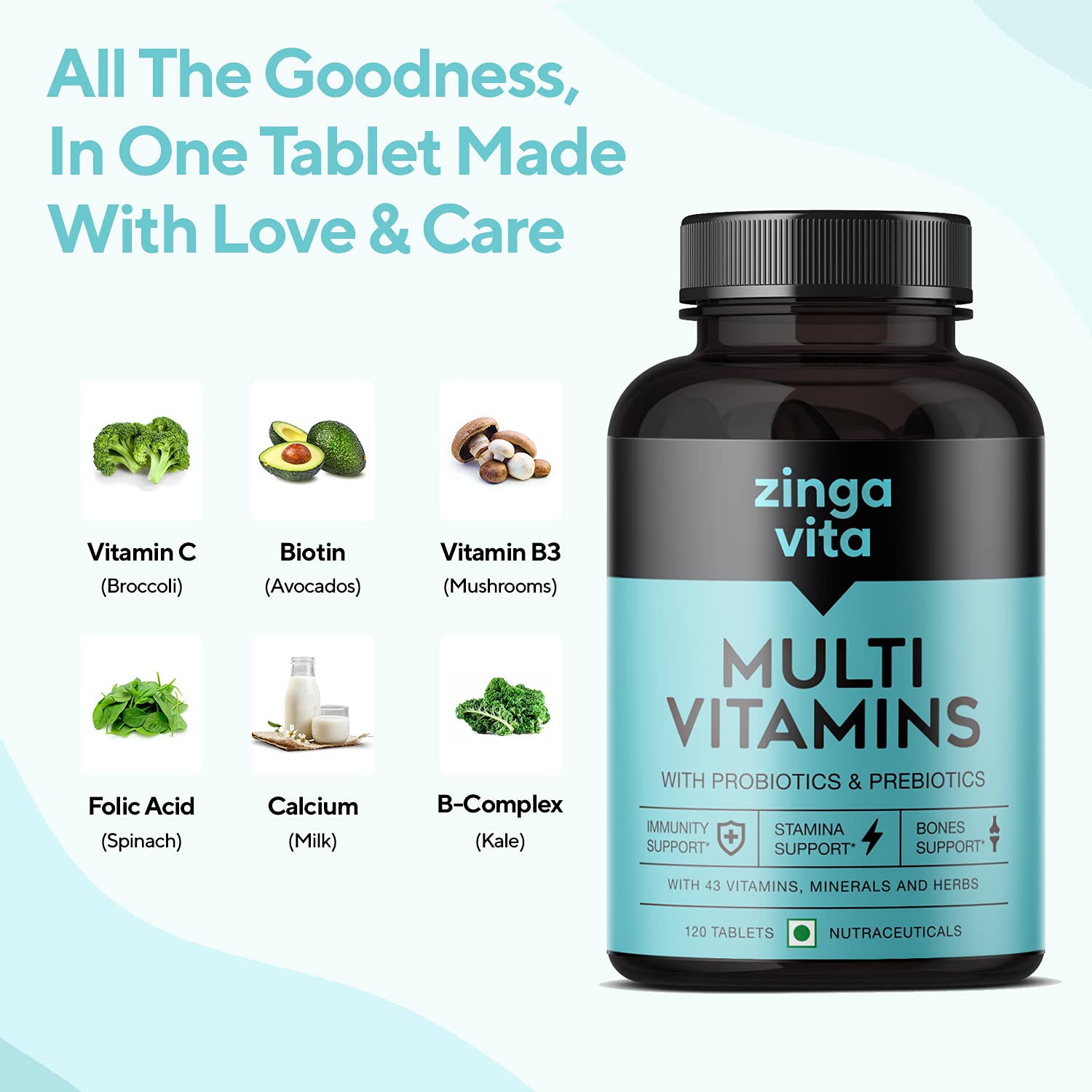 Buy Zingavita Multivitamin Tablets 120 Count, With 100 RDA of