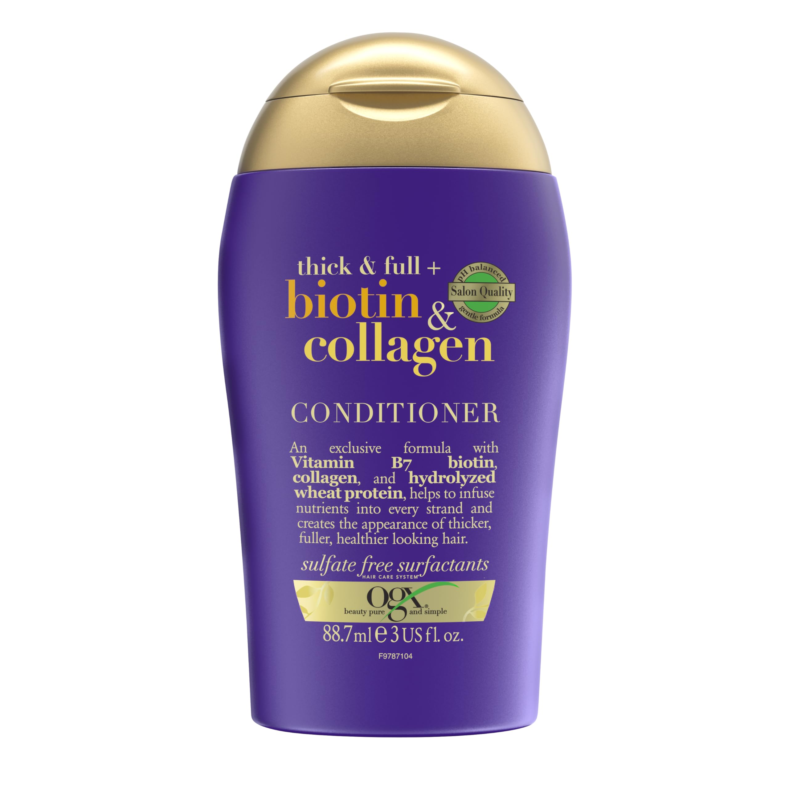 OGX Thick & Full + Biotin & Collagen Conditioner (88,7 ml), nährstoffreiche Volumenconditioner Haarspülung mit Biotin, Kollagen und Weizenproteinen, Haarpflege, sulfatfrei