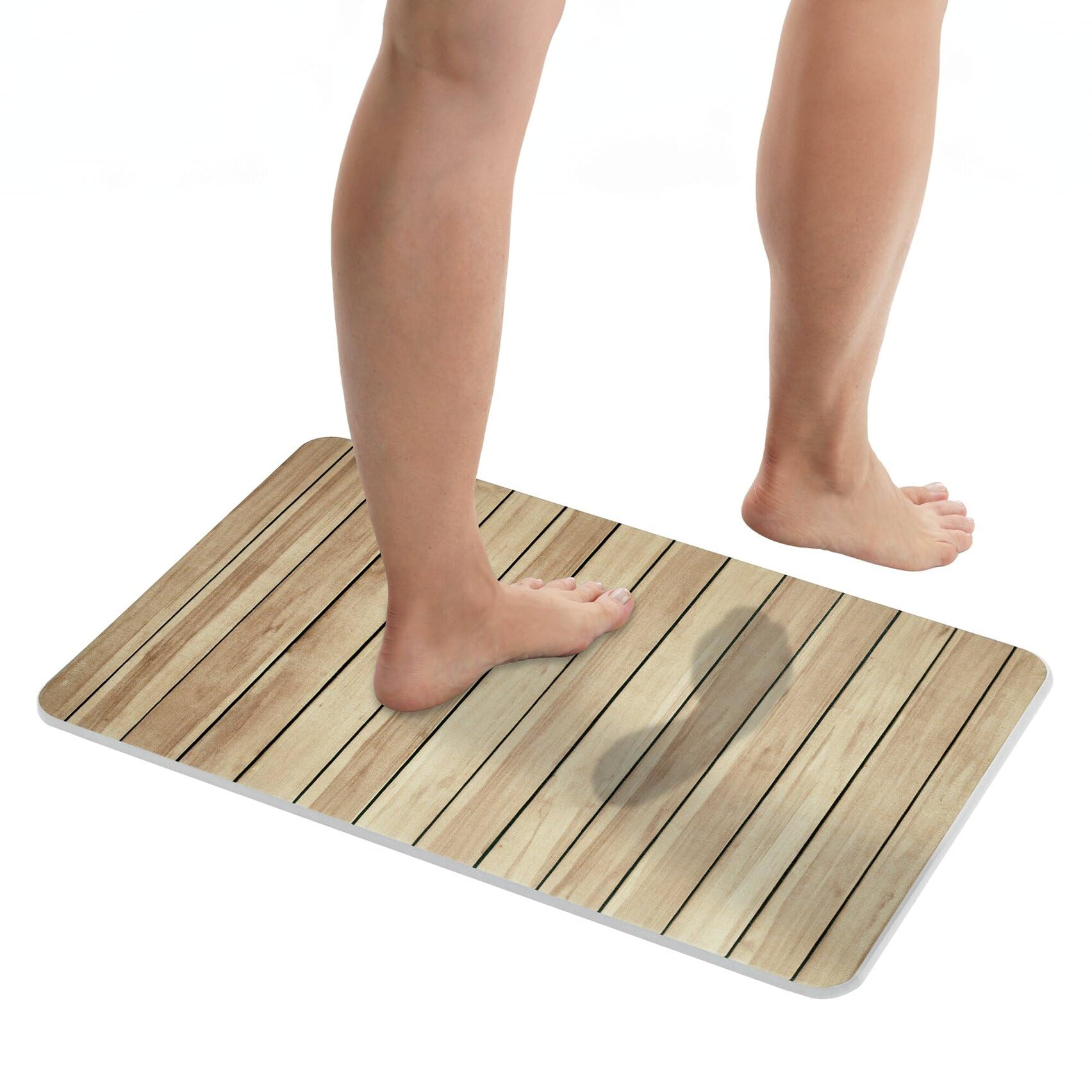 WENKO rutschfeste Badematte Mod. Lepiana, schnelltrocknender Badvorleger aus Diatomit (Kieselgur), stark wasserabsorbierend, saugfähiger Duschvorleger, beige