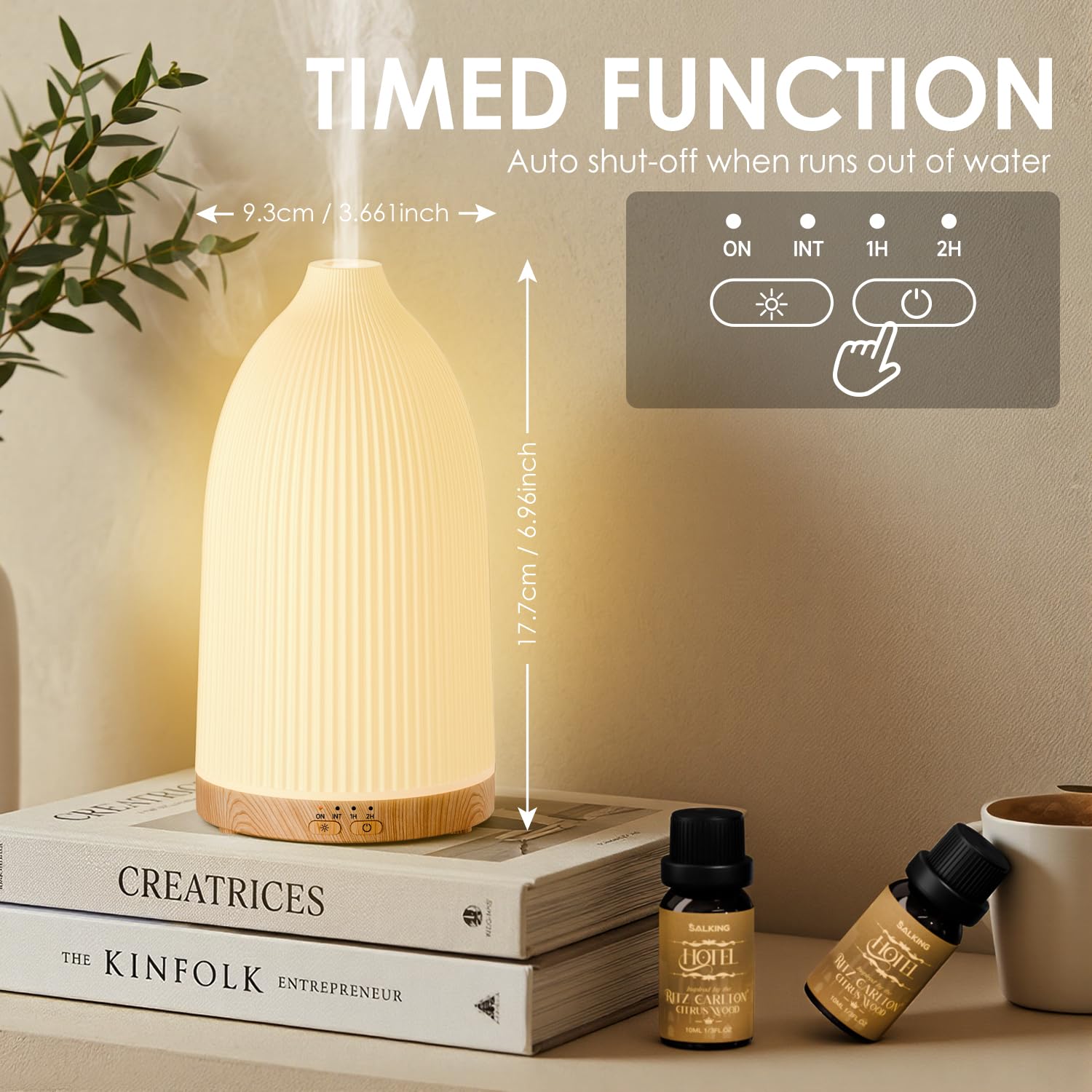 SALKING Dyfuzor olejków eterycznych 100 ml – aromaterapia, dyfuzor zapachowy do pomieszczeń, dyfuzor olejków zapachowych, dyfuzor pokojowy, cichy, RGB, ultradźwiękowy, regulowany, do biura, rysunek