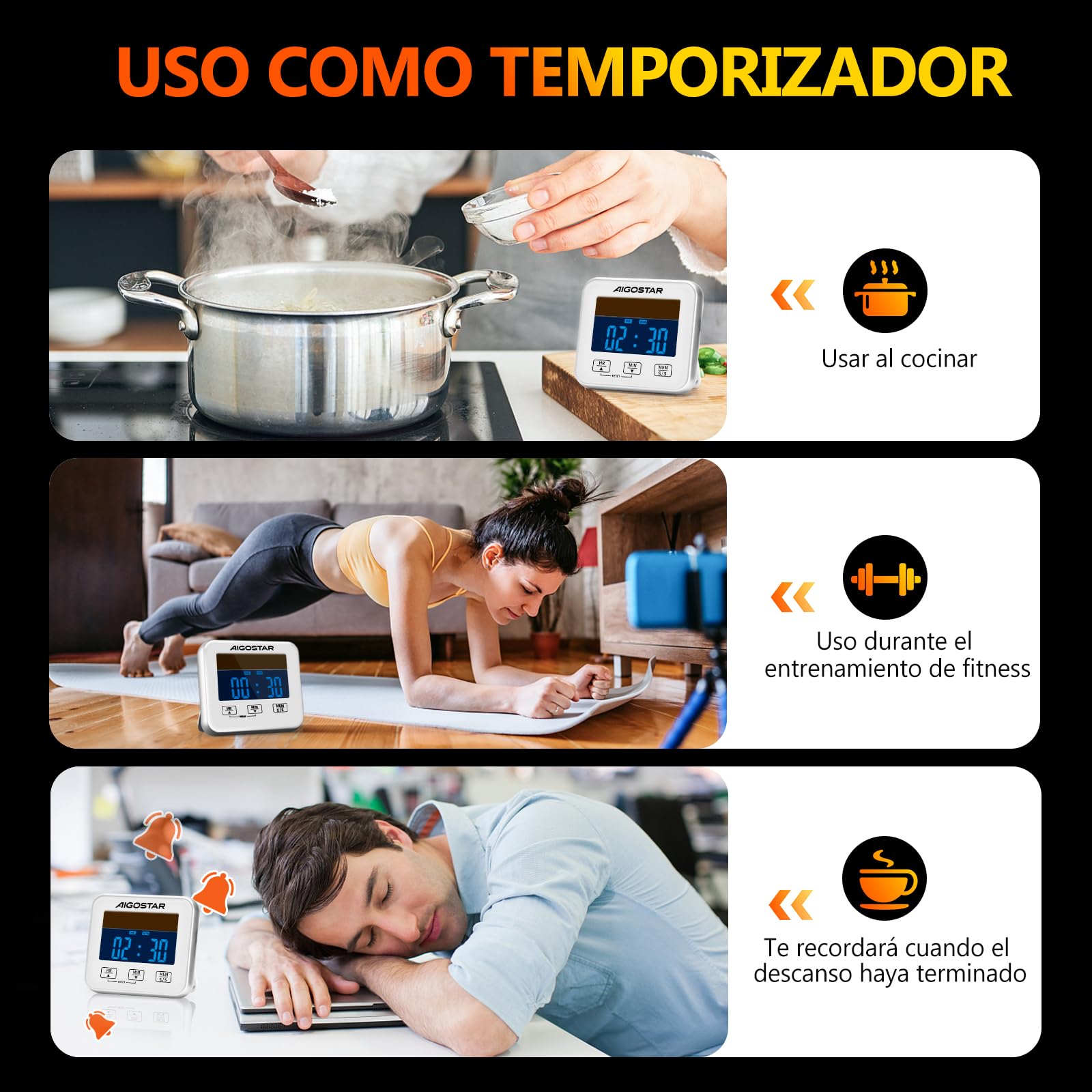 Aigostar Elliott - Termometro Cocina/Temporizador Cocina, Termómetro Digital de Cocina con Sonda y Temperatura Programable; Pantalla LCD, Objetivo con Alarma, Imanes de Fijación Para Horno.