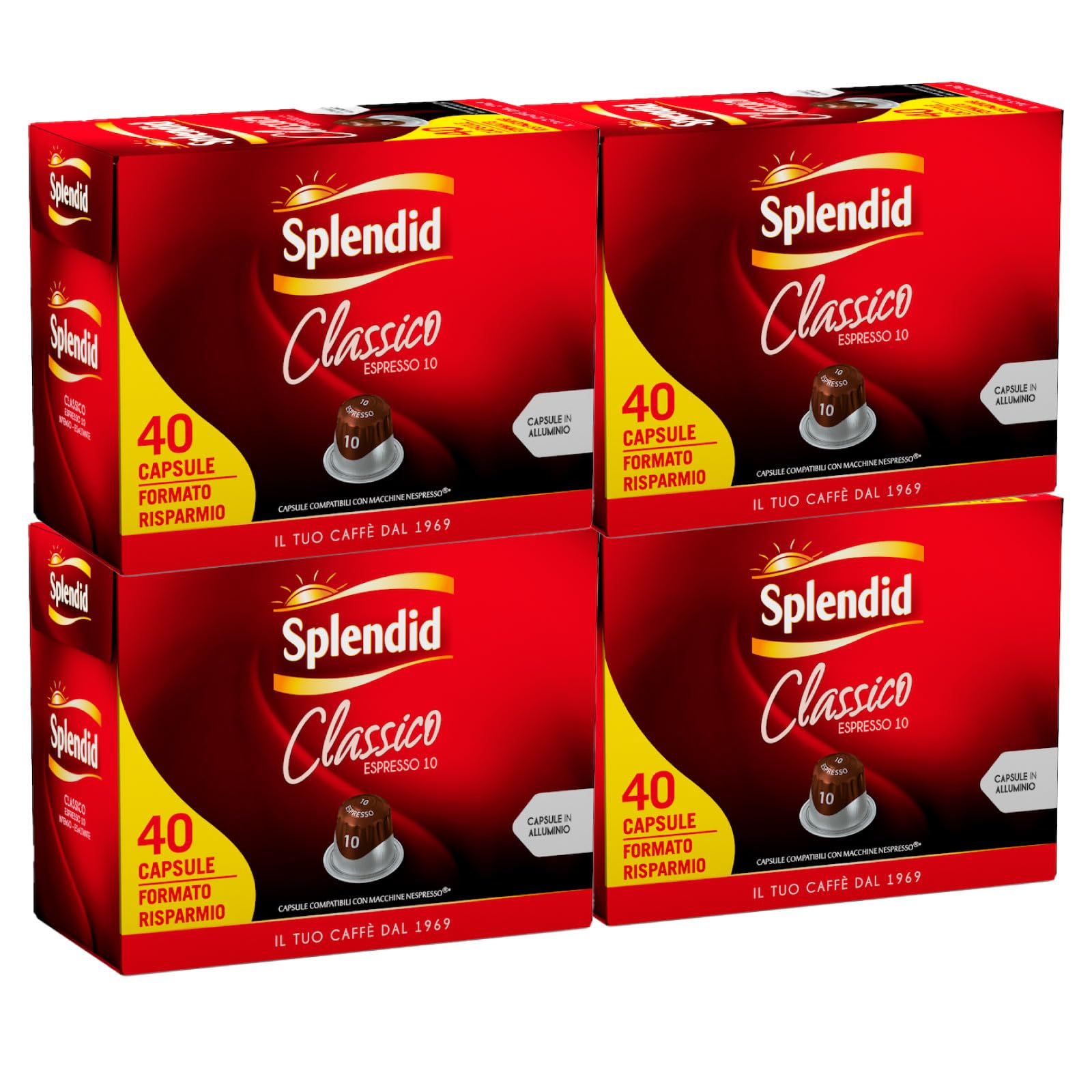 Splendid Espresso Classico Cápsulas de Aluminio Intensidad 10 Granos Arábica y Robusto Envolvente Aroma con Notas Afrutadas Compatible con Máquinas Nespresso - 160 Cápsulas