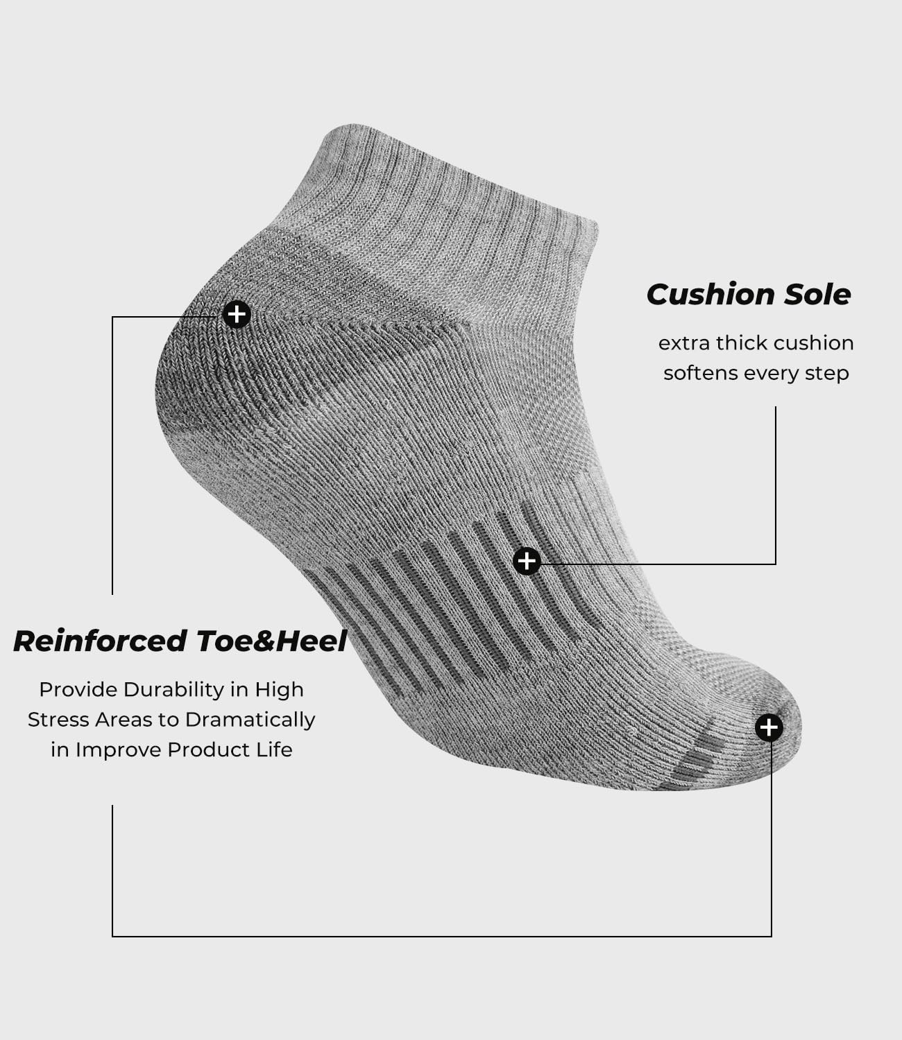 BAMBOO COOL Calcetines de tobillo para hombre, atléticos, de corte bajo, acolchados, absorben la humedad, calcetines para correr, soporte de arco transpirable, paquete de 6