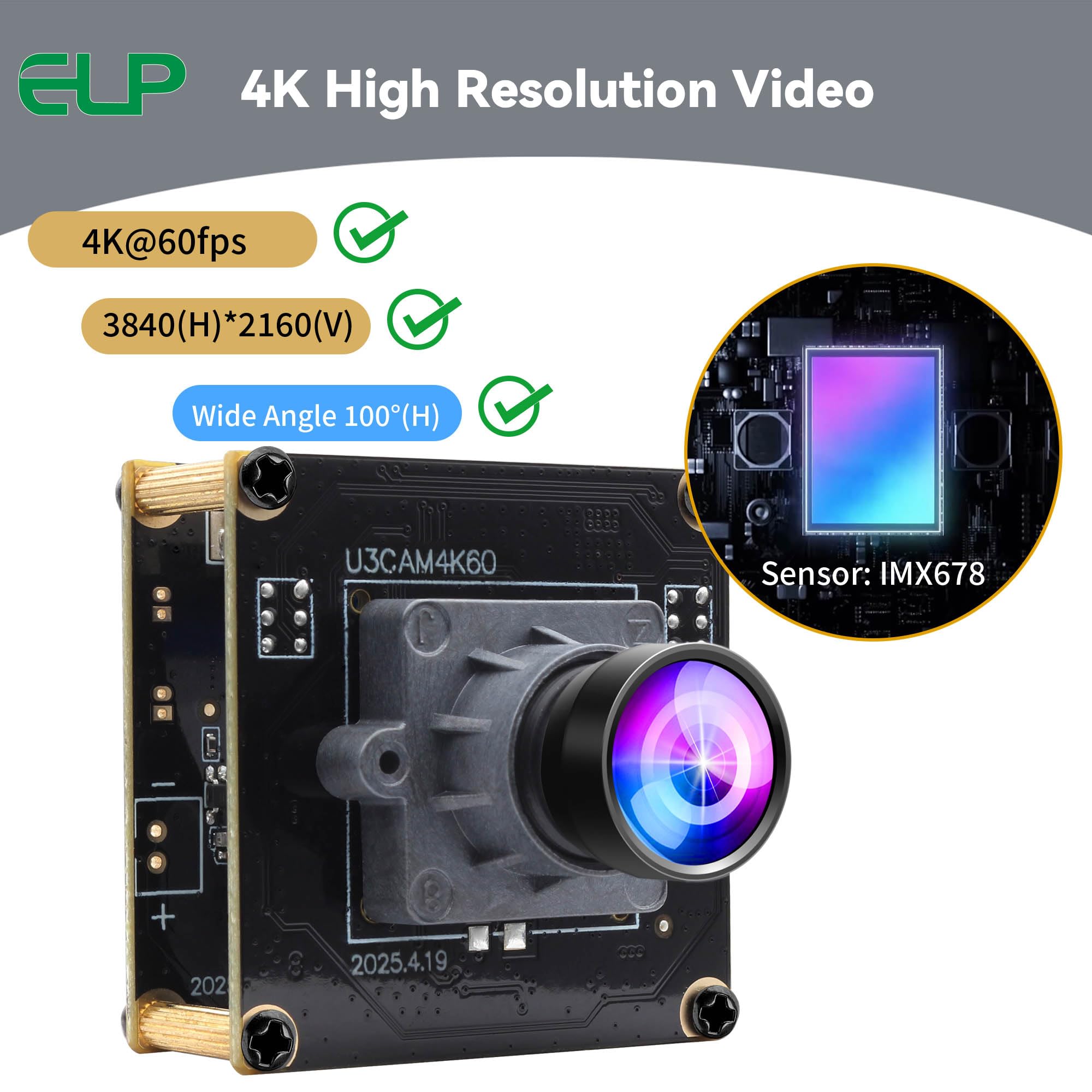 Amazon.co.jp: ELP 高速 4K 60FPS USBカメラモジュール コンピューター