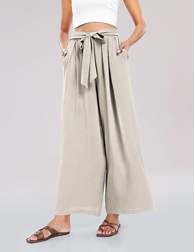 Miniatura 3 de Summe - Pantalones de vestir de pierna ancha para mujer, de cintura alta, estilo palazzo, casuales, de trabajo, pantalones de playa con bolsillo