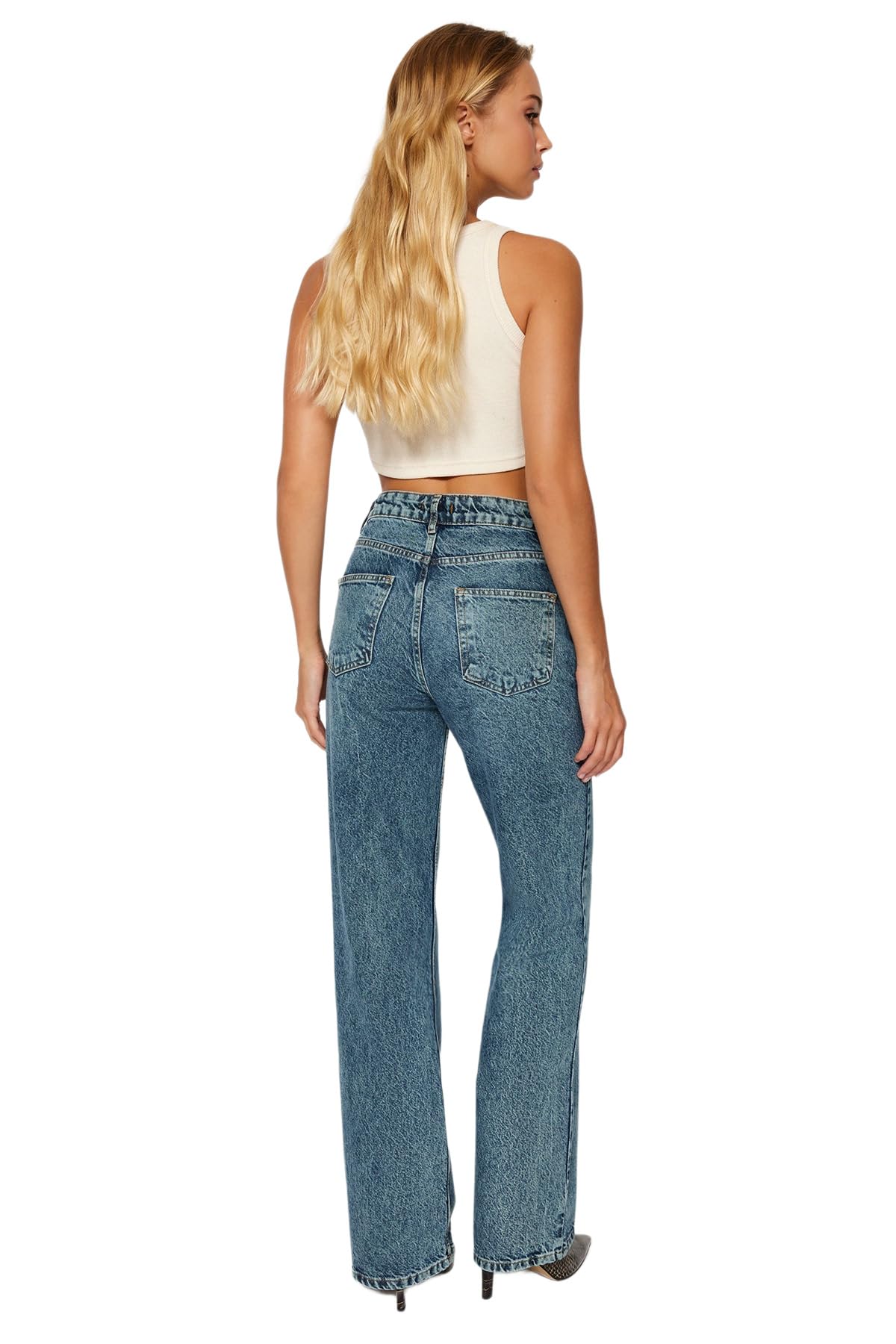 Trendyol Blue Pale Effect Vintage High Waisted Wide Leg Jeans Twoaw24je00089 - Dżins Kobiety