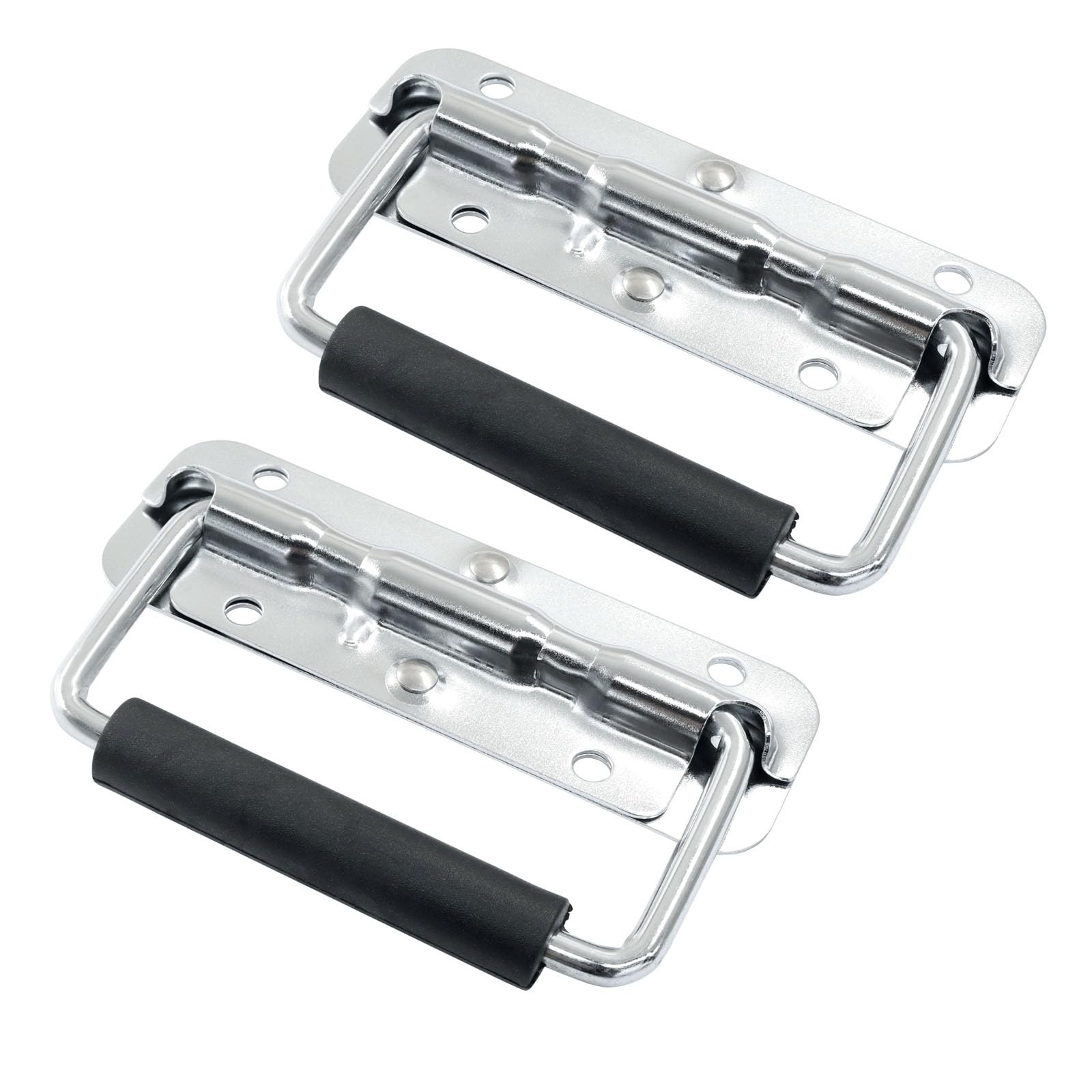 Spring Loaded Handle, 120mm / 4.7 Inch Heavy Duty Folding Handle with Durable Rubber Grip for Toolboxes, Cabinets, Easy to Install, 2Pcs