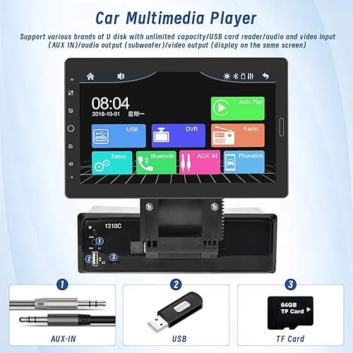 Miniatura 7 de Carplay estéreo de coche de 10.1 pulgadas, pantalla táctil extraíble, radio Android Auto, pantalla desmontable, unidad principal de 1 din, llamada