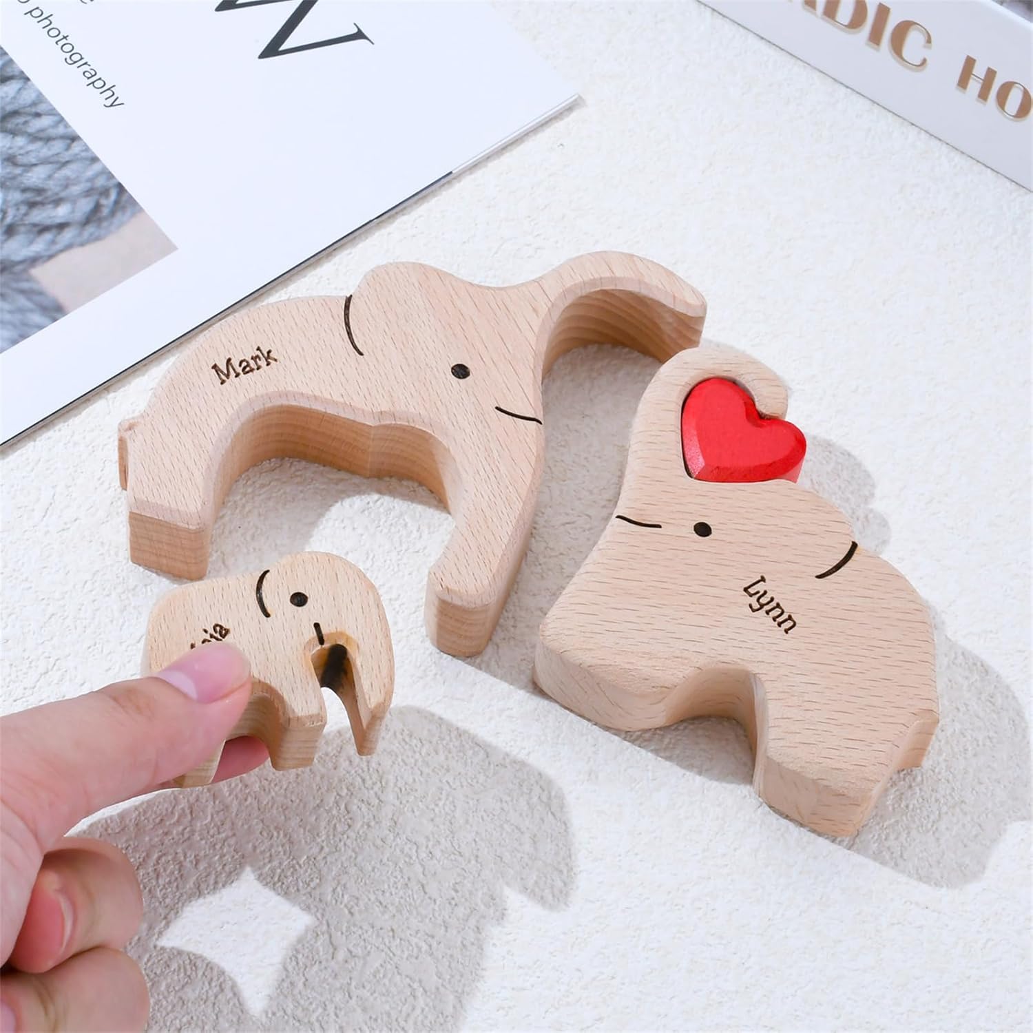 Personalized Wooden Puzzle with 2-8 Family Name,Wooden Elephant Puzzle,Customizable Wood Puzzles for Home Decor and Thoughtful Gifts,Birthday for Mom, Dad (Elephant)