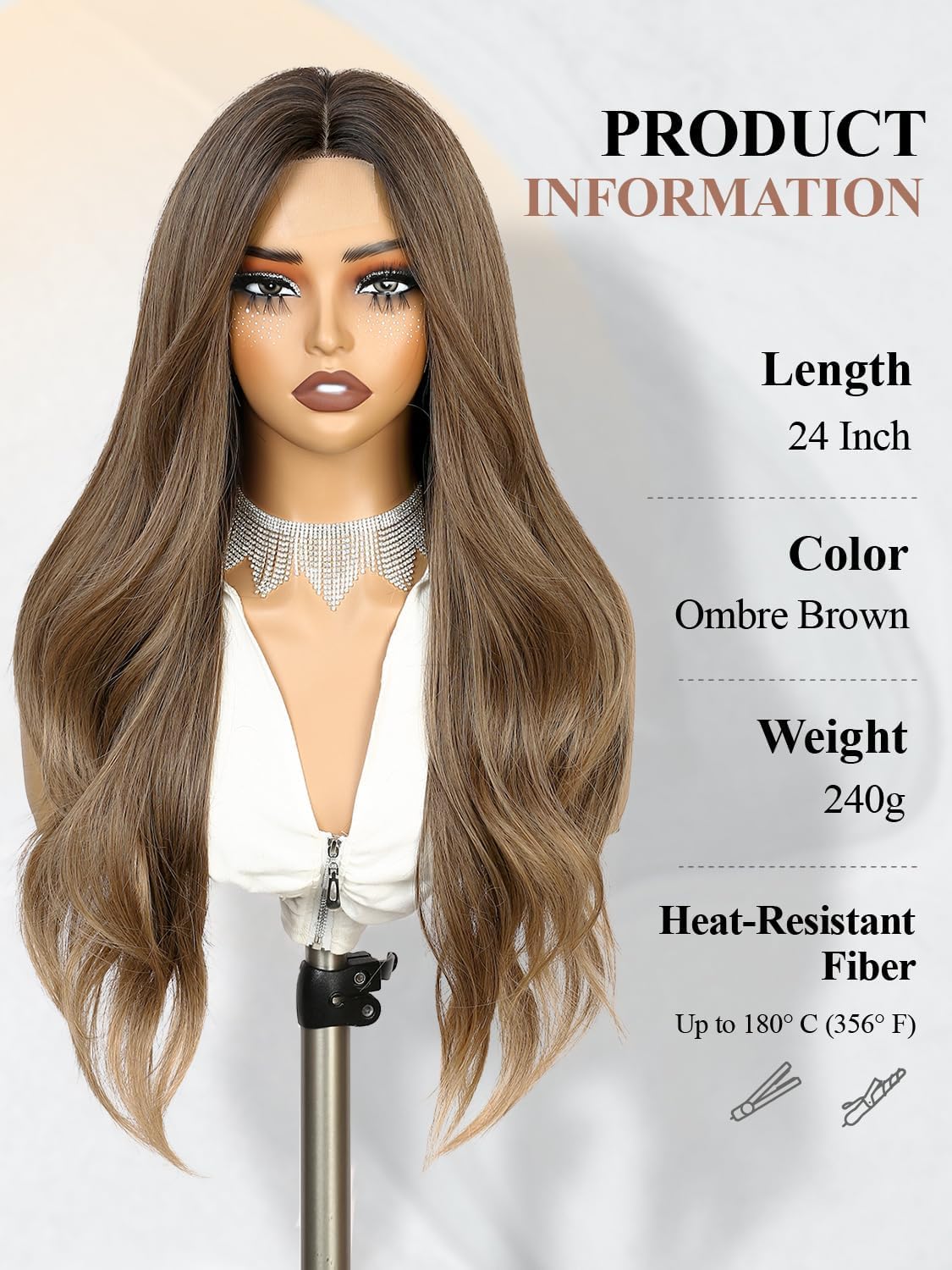 Ombre Brown Hand Tied Lace Scalp Long Curly Wavy Wigs for Women 24‘’ Black to Brown Long Layered Wavy Wig Heat Resistant Synthetic Curly Wig Skin Friendly Lace Hairline Christmas Gift Daily Cosplay