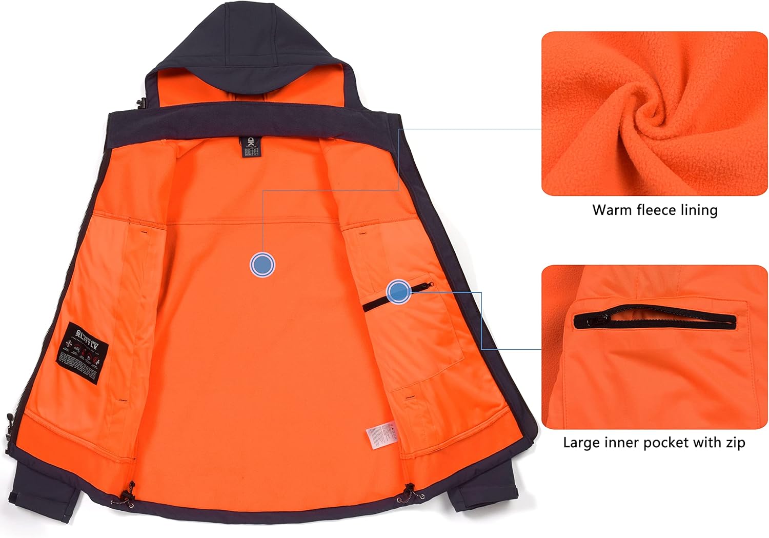 Little Donkey Andy Men's Waterproof Softshell Jacket with Detachable Sleeves and Hood, Fleece Mountain Ski Snow Rain Coat - Image 6