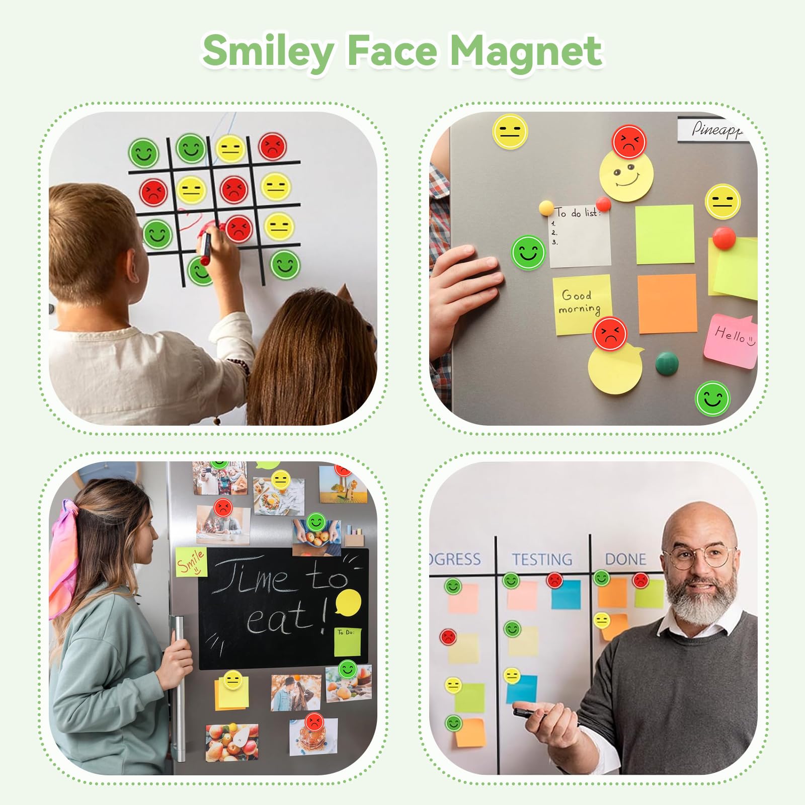 30 sztuk okrągłych magnesów Smileys ø 2,5 cm śmieszne kolorowe magnesy emotikony magnesy na lodówkę dla dzieci z pudełkiem do przechowywania nastroju, grafiki nagrody, do tablic klasowych biur
