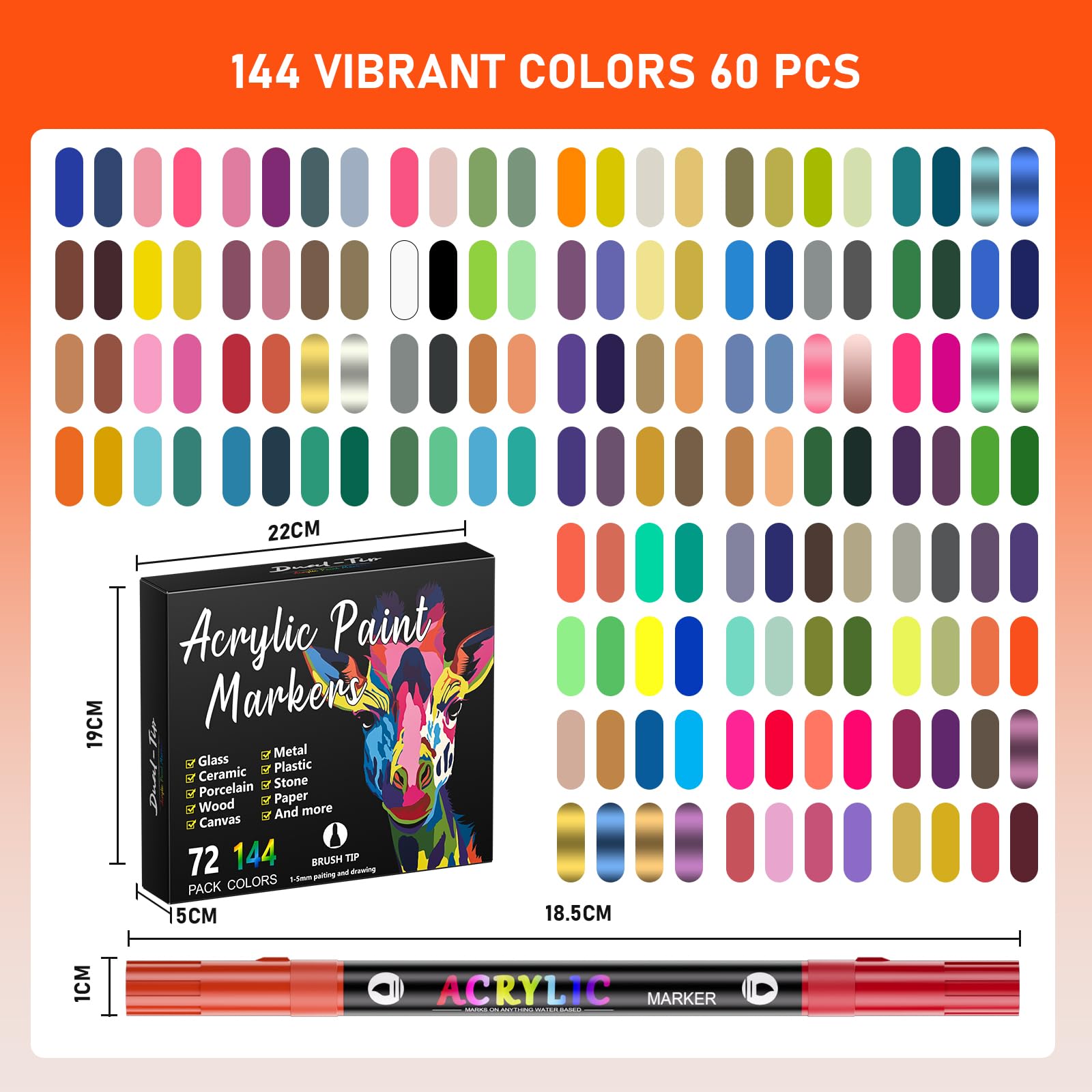 144Couleurs 72Pièces Feutre Acrylique, Marqueur Acrylique