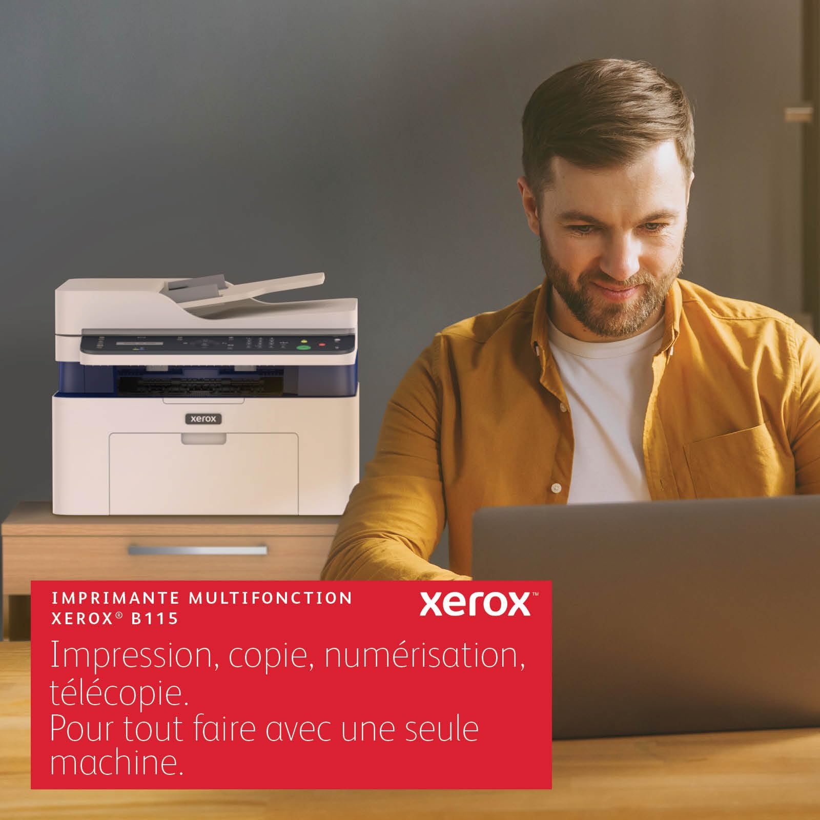 Xerox Imprimante Multifonction sans Fil B115 – Laser Monochrome 4-en-1, 20 ppm, Impression/numérisation/Copie/fax, A4, ADF, Ethernet, Domicile/Bureau, Compatible Mobile, Wi-FI, AirPrint, EU.