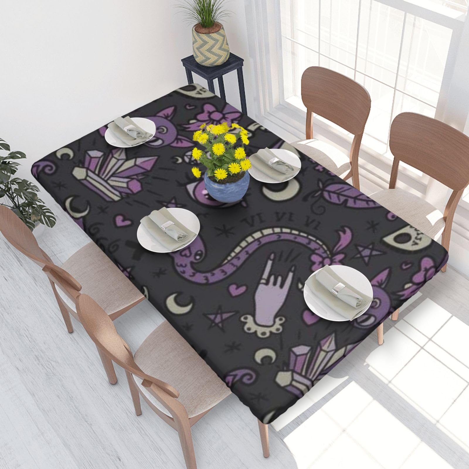 BNVSADC Purple Black Goth Spooky Printed 4FT Tablecloth 122x76 CM Polyester Kitchen Water Resistant Table Cloth Dining Table Decoration Table Covers