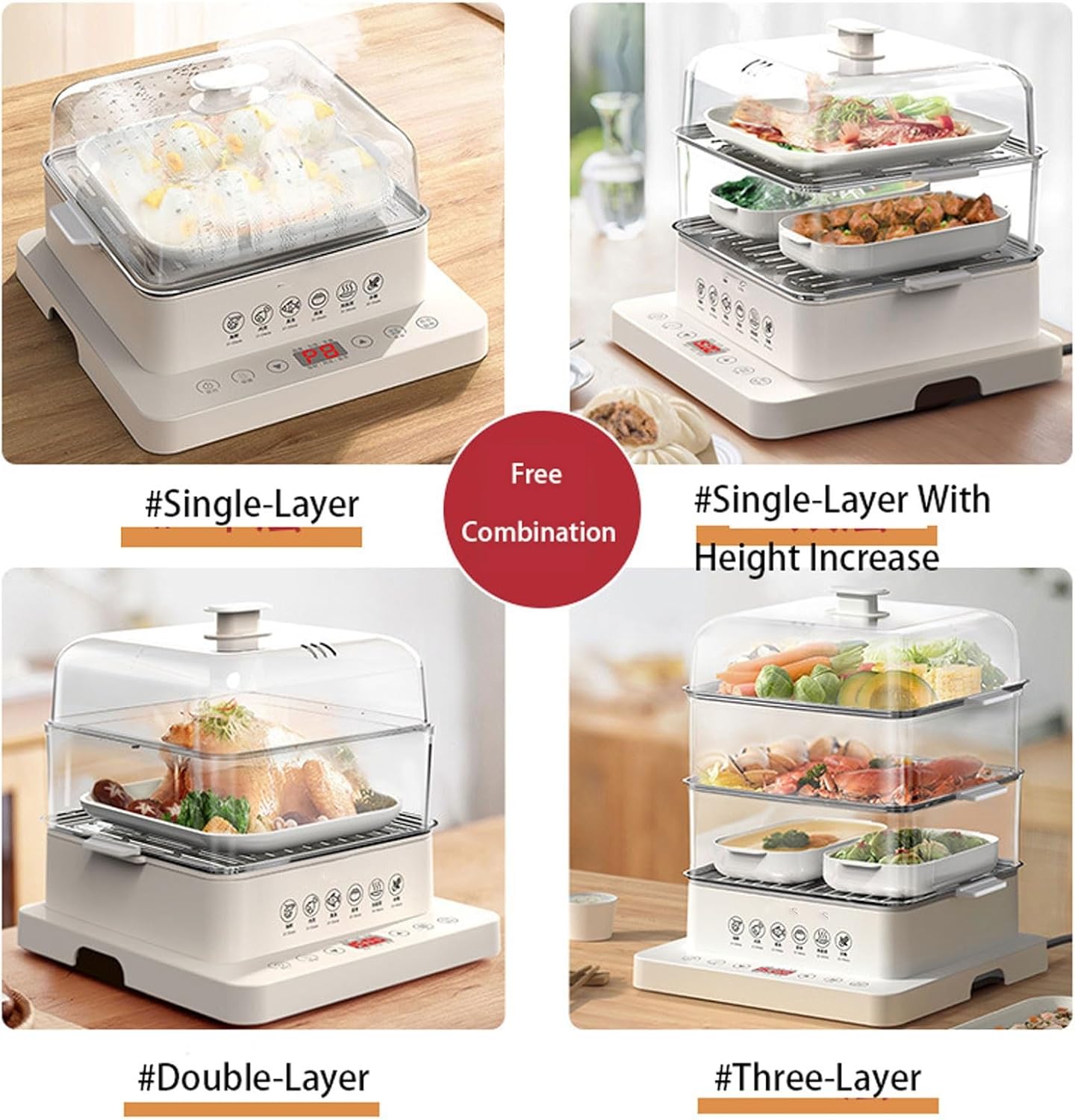 Electric Food Steamer 800W, 40L Capacity, 3 Tier Touch Screen with 12-Hour Timer for Healthy Cooking