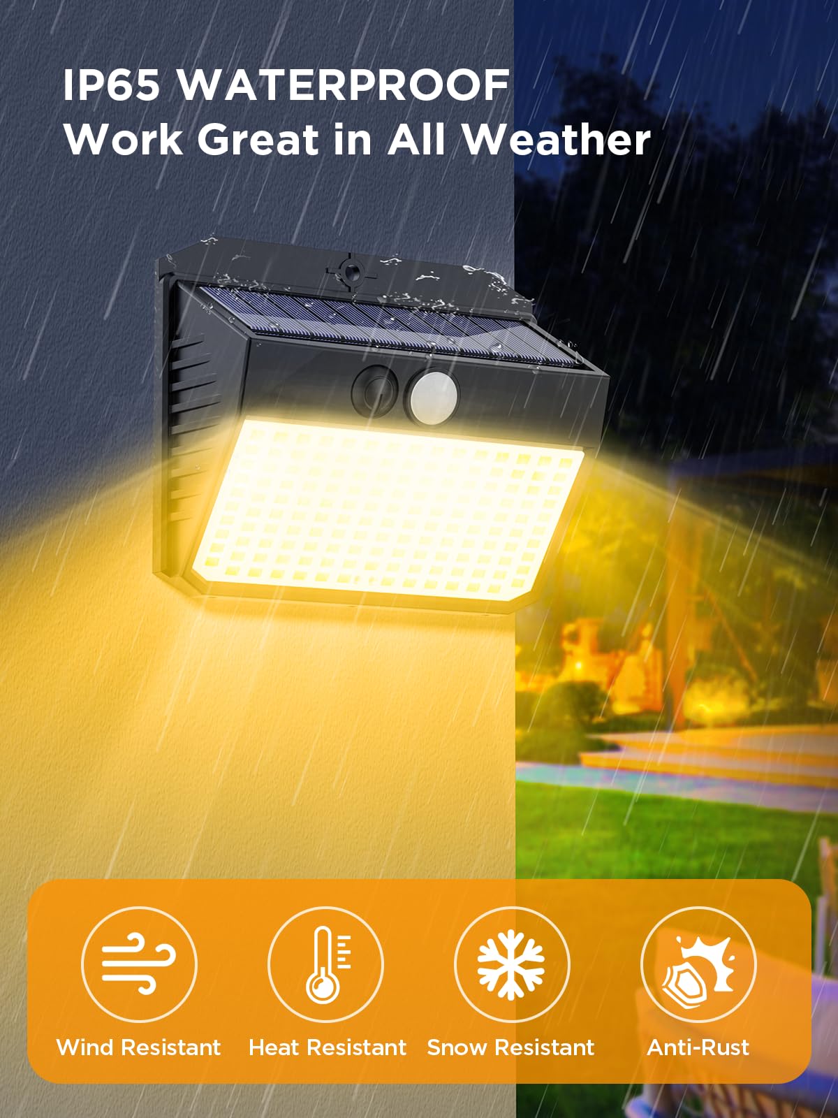 150LED Lampe Solaire Extérieur Détecteur de Mouvement, Lumiere Solaire Exterieur avec 3 Modes, IP65 Etanche Spot Solaire, Lampe Solaire pour Jardin, Lot de 2, Lumière Chaude