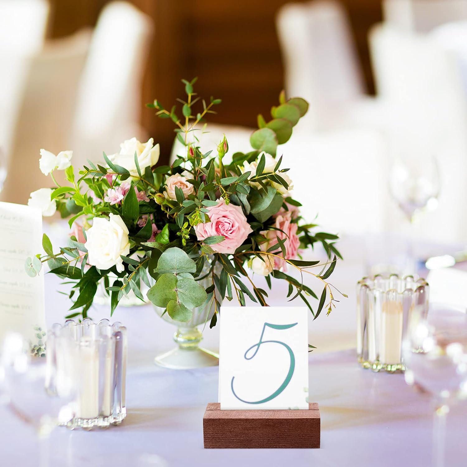 12 Pieces Wood Place Card Holders Wood Sign Table Number Stands Name Card Holder for Wedding Party Events Decoration(3 x 1.6 x 0.8 Inch,Walnut Color) - Image 2