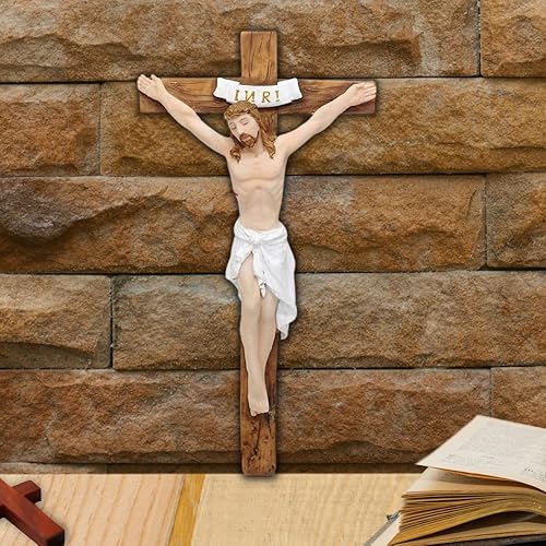 Miniatura 5 de Comfy Hour Crucifijo de pared de resina de Jesucristo de 7 pulgadas con INRI, decoración cristiana de la capilla, decoración de cruz religiosa, arte