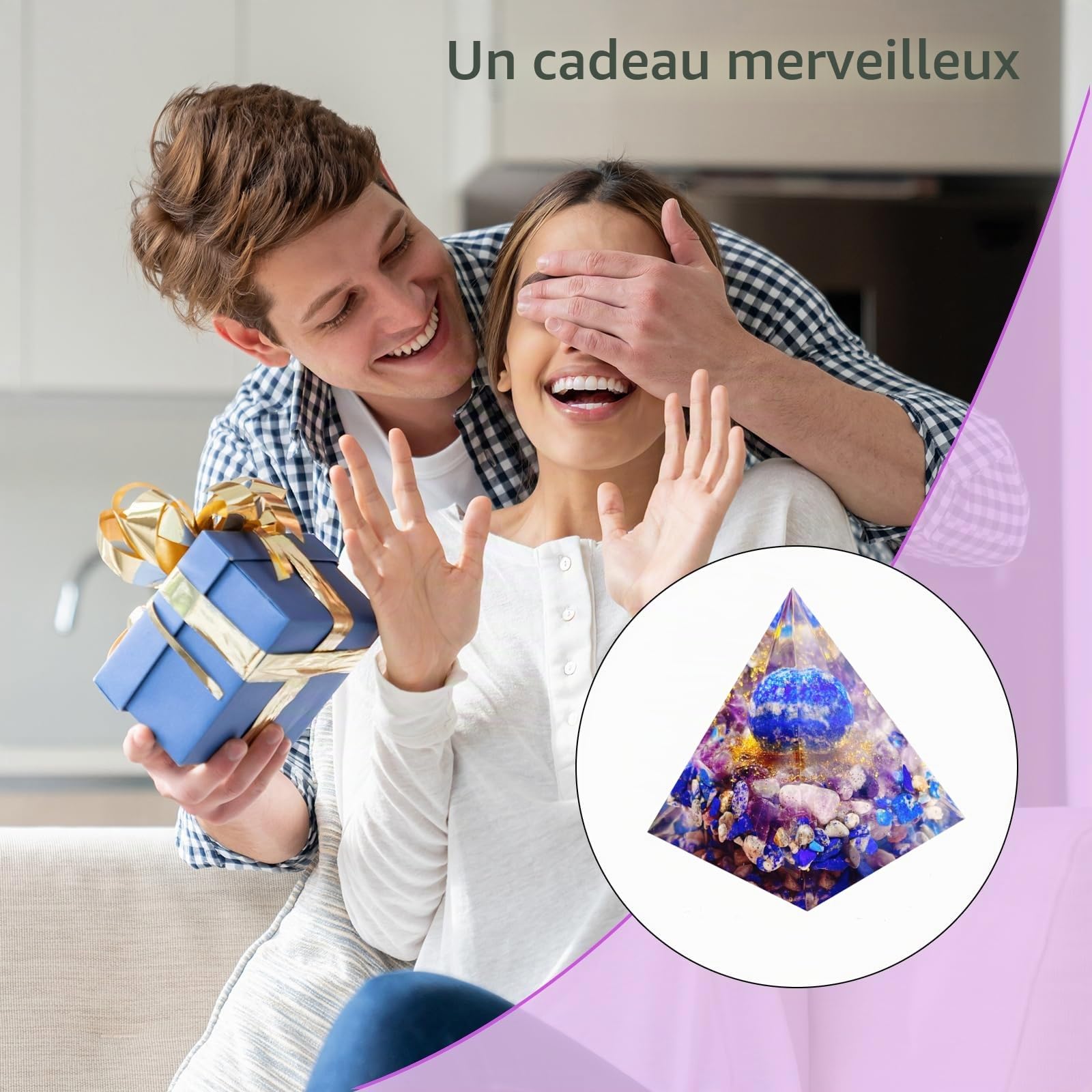 Générateur d'énergie Pyramide Orgone,Pyramide de Cristal de guérison d'Orgonite Lapis-Lazuli&Améthyste Naturelle,Réduisez Le Stress Ajustez Le Chakra Traiter et méditation.Attirer la Chance