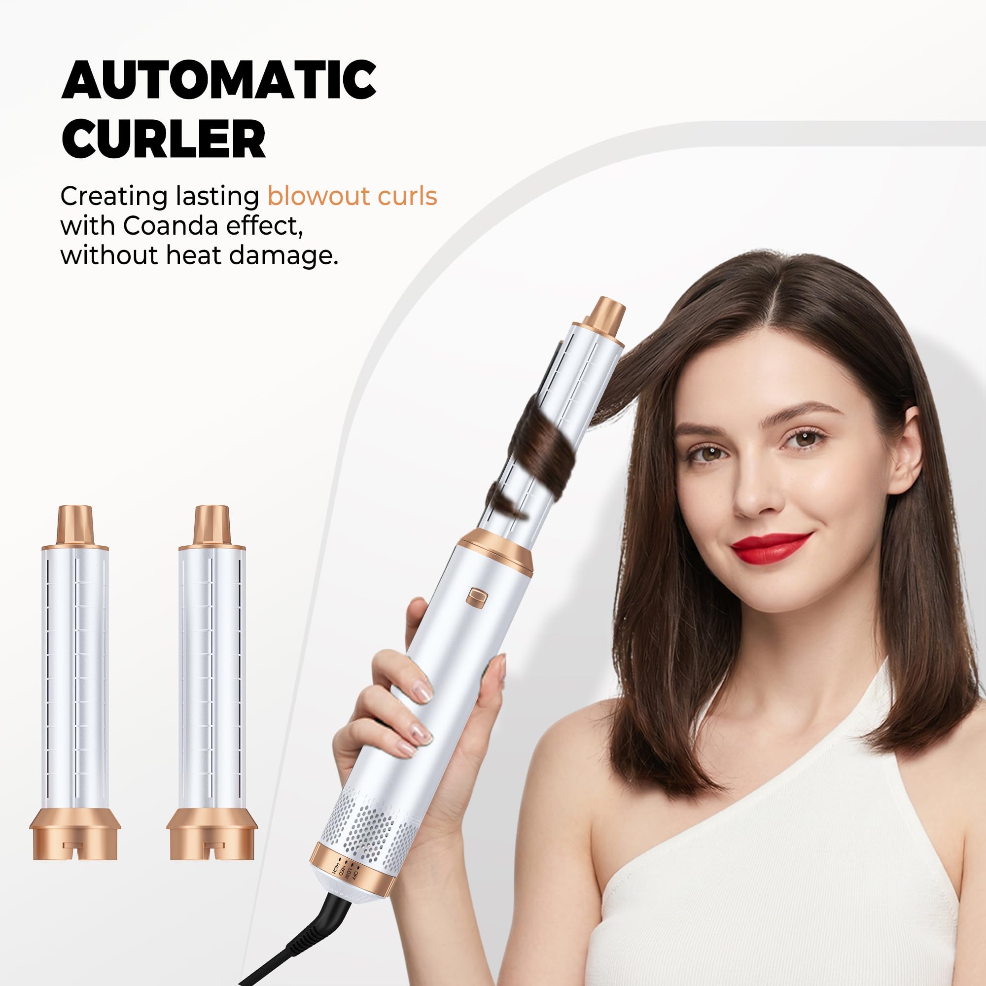 OKWRAP Hairstyler 5 in 1, Hair Styler Set, Haarstyler mit Föhn Ionen, Automatischer Lockenstab, Wärmebürste, Glättbürste Airstyler für Glätten, Trocknen, Volumen, Locken
