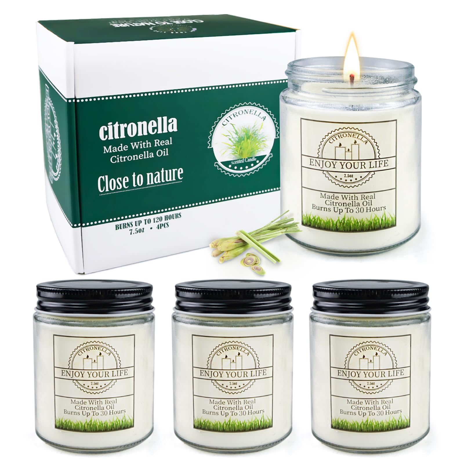 Citronella Candles Outdoor, 4 Pack 30 oz Soy Wax Jar Candles up to 200 Hours, Citronella Candles for Garden, Backyard, Patio, Yard, Balcony, Camping, Indoor Outdoor