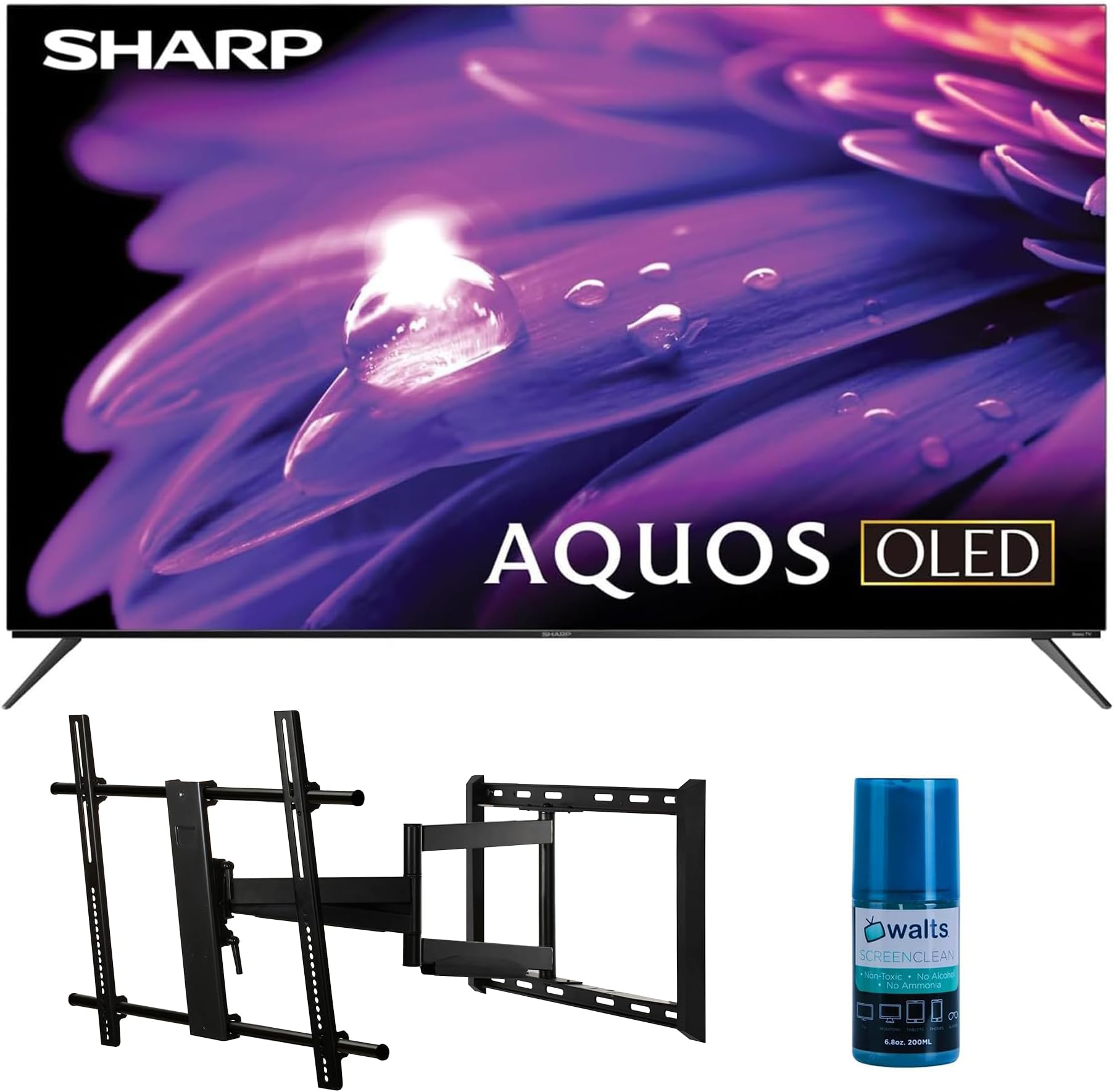 SHARP 4T-C55FS1UR OLED TV with a Walts Full Motion Mount and Screen Cleaner