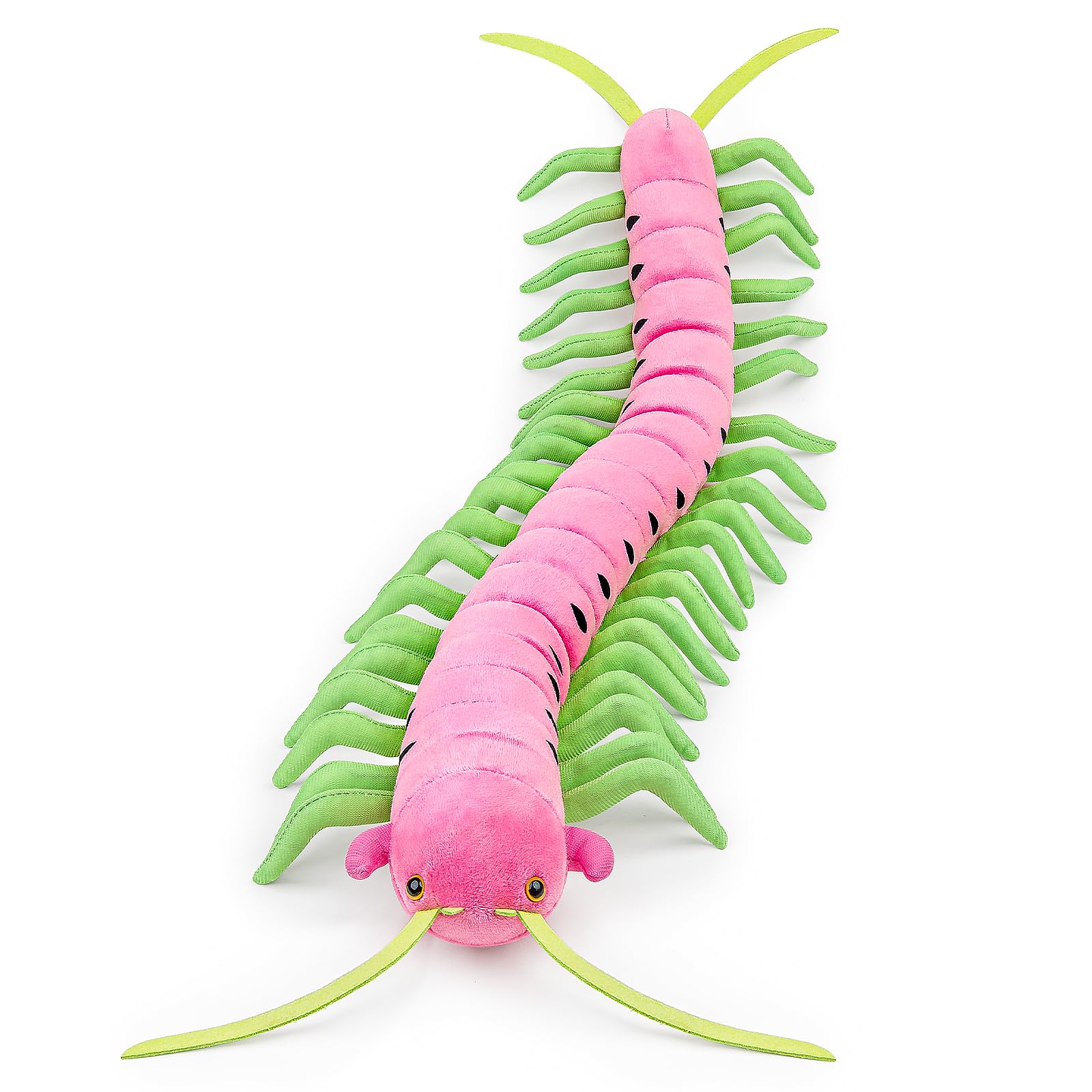 60cm Colourful Centipede Plush Toy, Realistic Long Slender Bug Stuffed Animal, Novelty Insect Plushie Gag Gift, Quirky Room Decor Sofa Creepy Crawler Cushion for Kids Adults Birthday Green