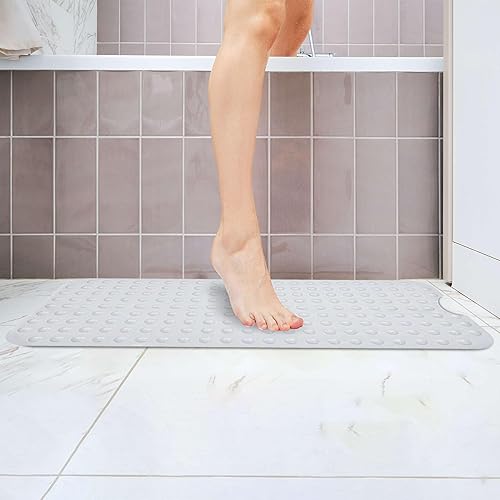 Miniatura 6 de Alfombrilla de baño antideslizante 15.75 x 35.5 pulgadas alfombrilla de goma extra larga para bañera Fuerte ventosa de baño alfombra de seguridad