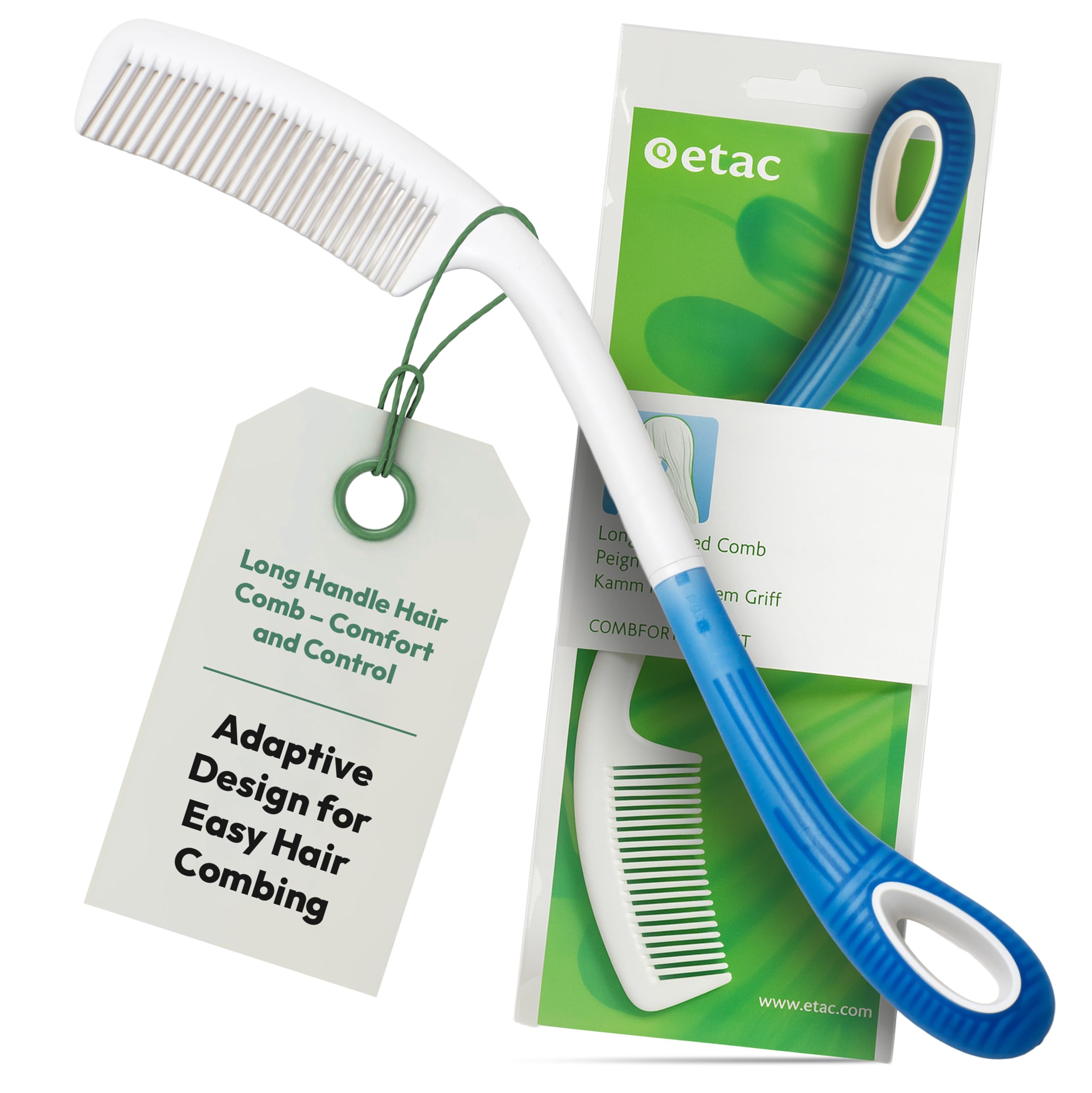 Etac Beauty Long Handle Comb for Elderly, 14.5 in, Adaptive Hair Combing