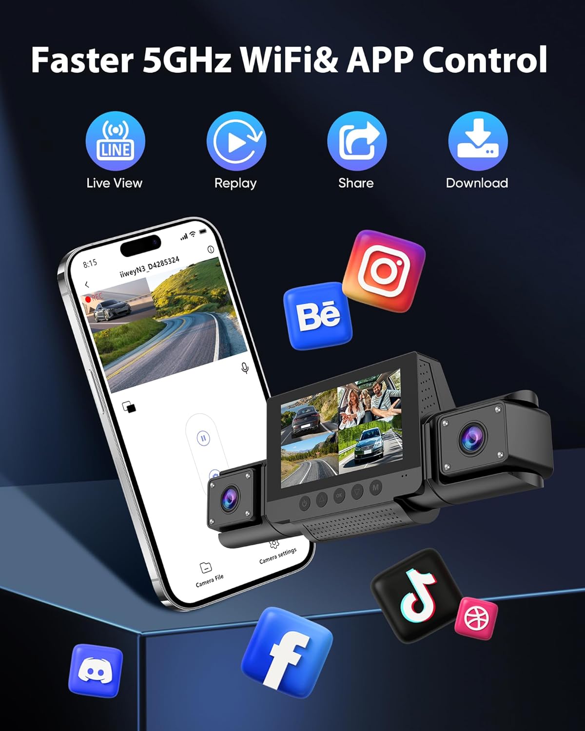 4 Channel Dash Cam 360 View for All-Round Protection, 4-Way Front Rear Inside Recording, Built-in 5G WiFi & GPS, APP Control, 8 IR Night Vision, 24H Parking Monitor, G-Sensor, Free TF Card