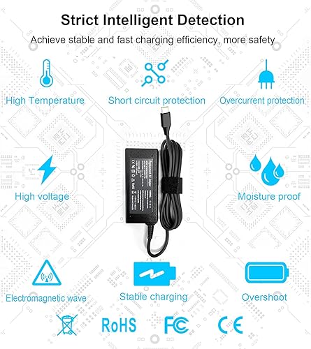 Miniatura 6 de Adaptador de cargador USB-C tipo C de 65 W y 45 W para Dell XPS 13 9350 9360 9365 9370 9380 Latitude 7390 7275 7370 5175 5285 5290 2 en 1 Chromebook