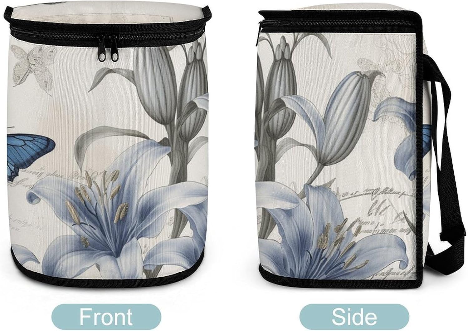 Hanging Car Trash Bag Blue Flower Printed Car Garbage Storage Bag Leakproof Car Trash Can Portable Garbage Storage Bags