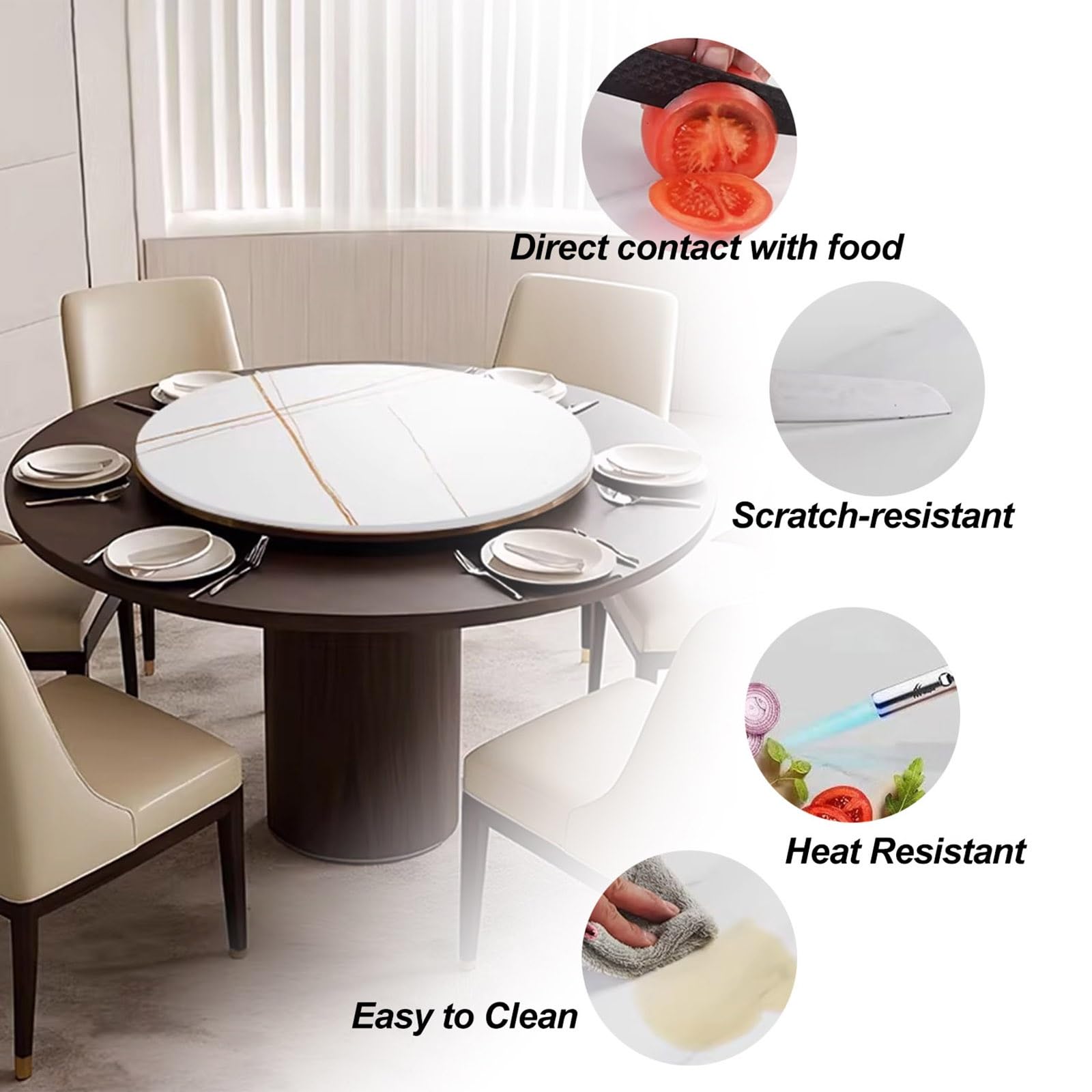 Lazy Susan Taca do serwowania stołu, marmurowy talerz obrotowy, łatwy do dzielenia się, obrót o 360°, łatwy do czyszczenia, na imprezy domowe (drewno, 90 cm)
