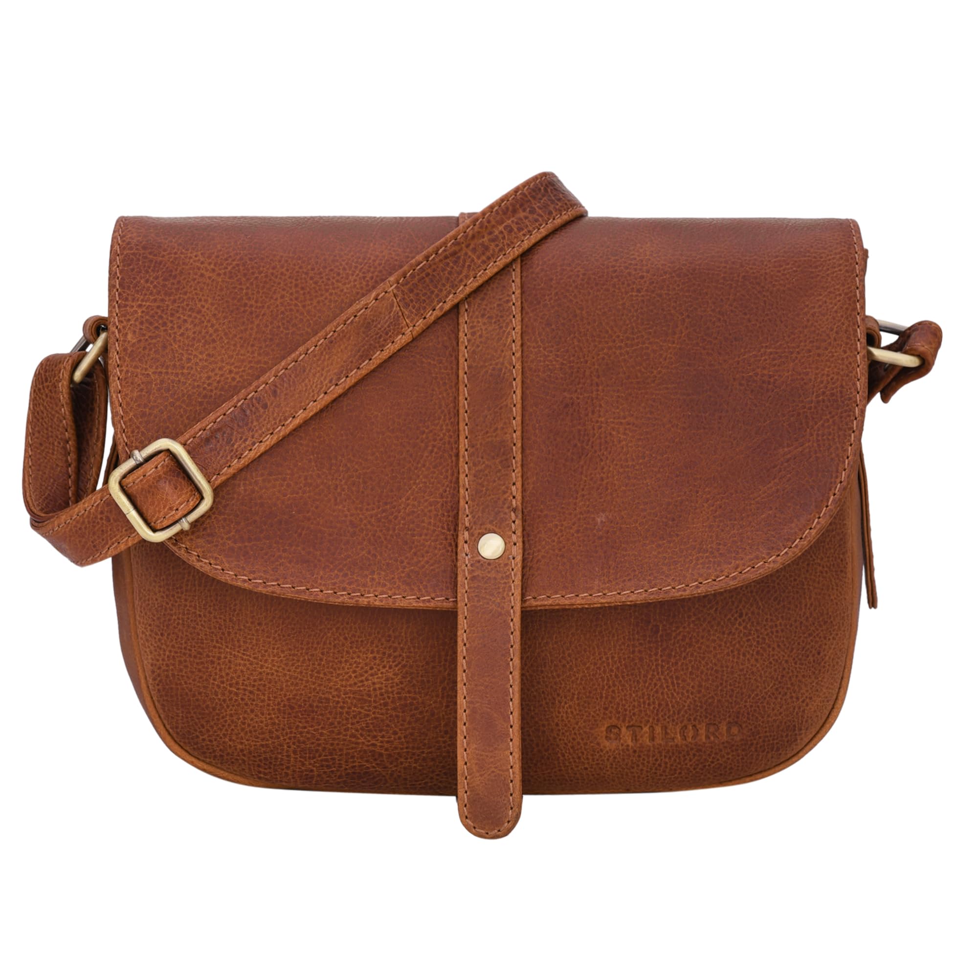 STILORD 'Kira' Borsetta da donna in pelle Borsa piccola a tracolla vintage Clutch Pochette Messenger a spalla in cuoio Colore:cognac-marrone